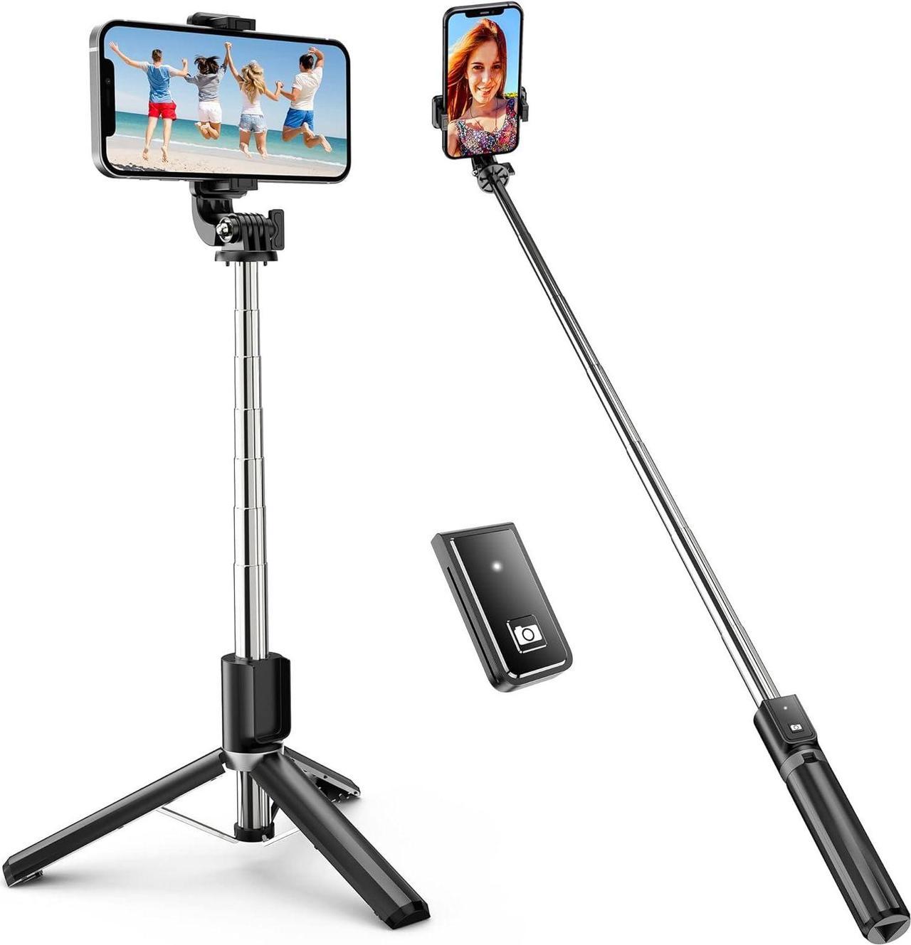 ATUMTEK 40" Selfie Stick Tripod, Extendable Bluetooth Selfie Stick with Wireless Remote for iPhone 13/12/12 Pro/11/11 Pro/XS/XR/X/8/7 Plus, Samsung, Google, LG, Sony, Huawei Smartphones, Black