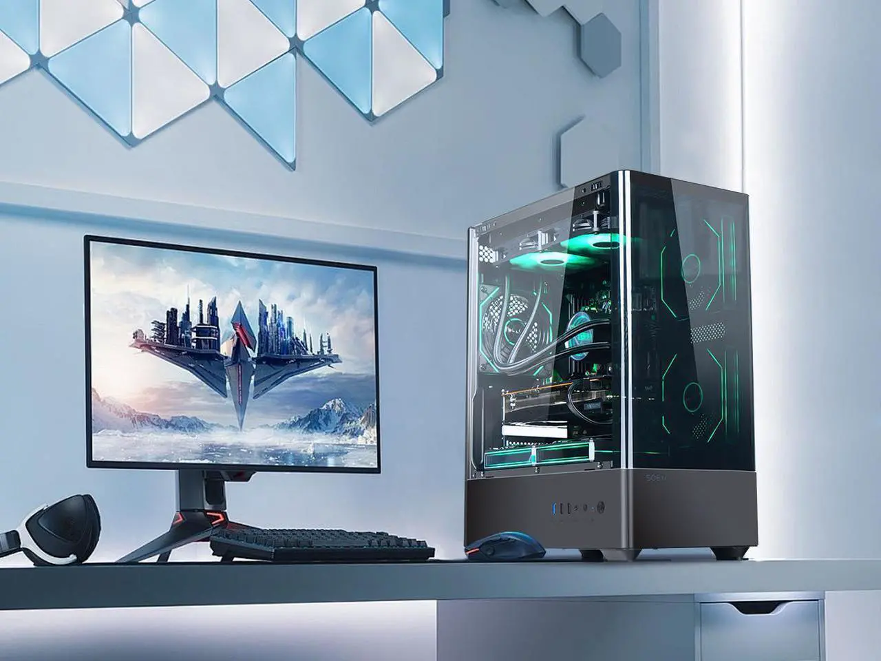 Alt view image 7 of 7 - Synvisus Gaming Desktop, Ryzen 7 5700X, NVIDIA RTX 4060 ,32GB DDR4 RAM, 1TB M.2 NVMe SSD ,Windows 11 home,WIFI, Liquid Cooler , ARGB Fans , Pc for Gaming DesignOffice , Prebuilt Gaming Pc