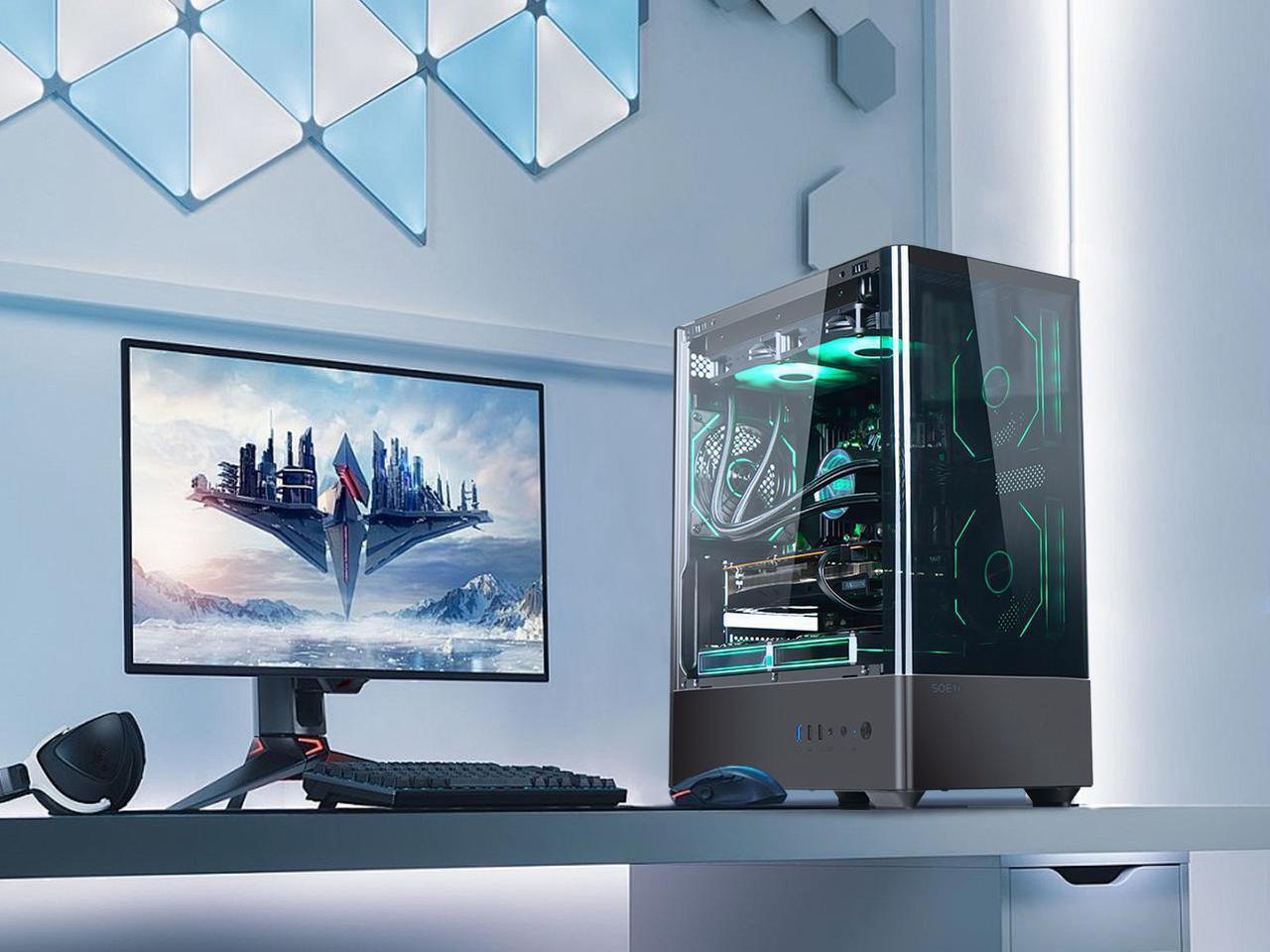 Alt view image 6 of 7 - Synvisus  Gaming Desktop - AMD Ryzen 7 5700X (8 core up to 3.4GHz) - NVIDIA RTX 4060 8G -32GB DDR4 3200MHz -1TB NVMe SSD- Liquid Cooler -5 ARGB Fans- Pc for Gaming DesignOffice , Prebuilt Gaming pc