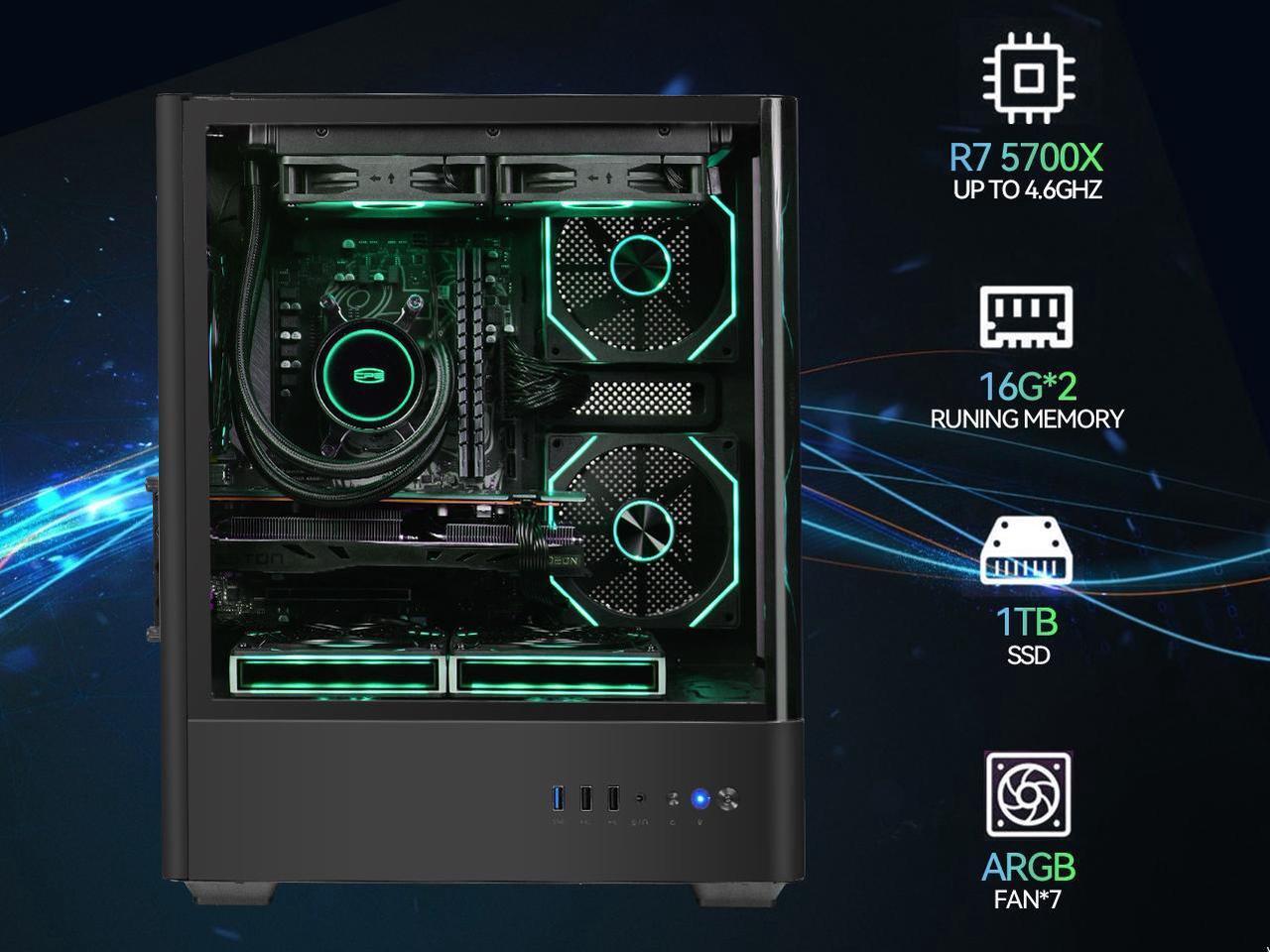 Alt view image 5 of 7 - Synvisus  Gaming Desktop - AMD Ryzen 7 5700X (8 core up to 3.4GHz) - NVIDIA RTX 4060 8G -32GB DDR4 3200MHz -1TB NVMe SSD- Liquid Cooler -5 ARGB Fans- Pc for Gaming DesignOffice , Prebuilt Gaming pc