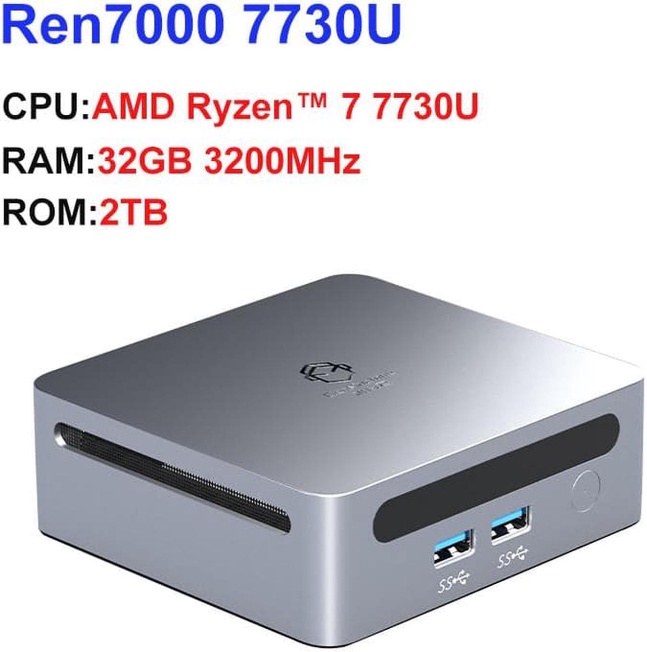 GenMachine New Mini PC Ren7000 7730U Suporte CPU AMD Ryzen7 7730U Windows 10/11 DDR4 3200MHz AMD WiFi6 NUC Max 64GB RAM 32gb / 2tb ssd