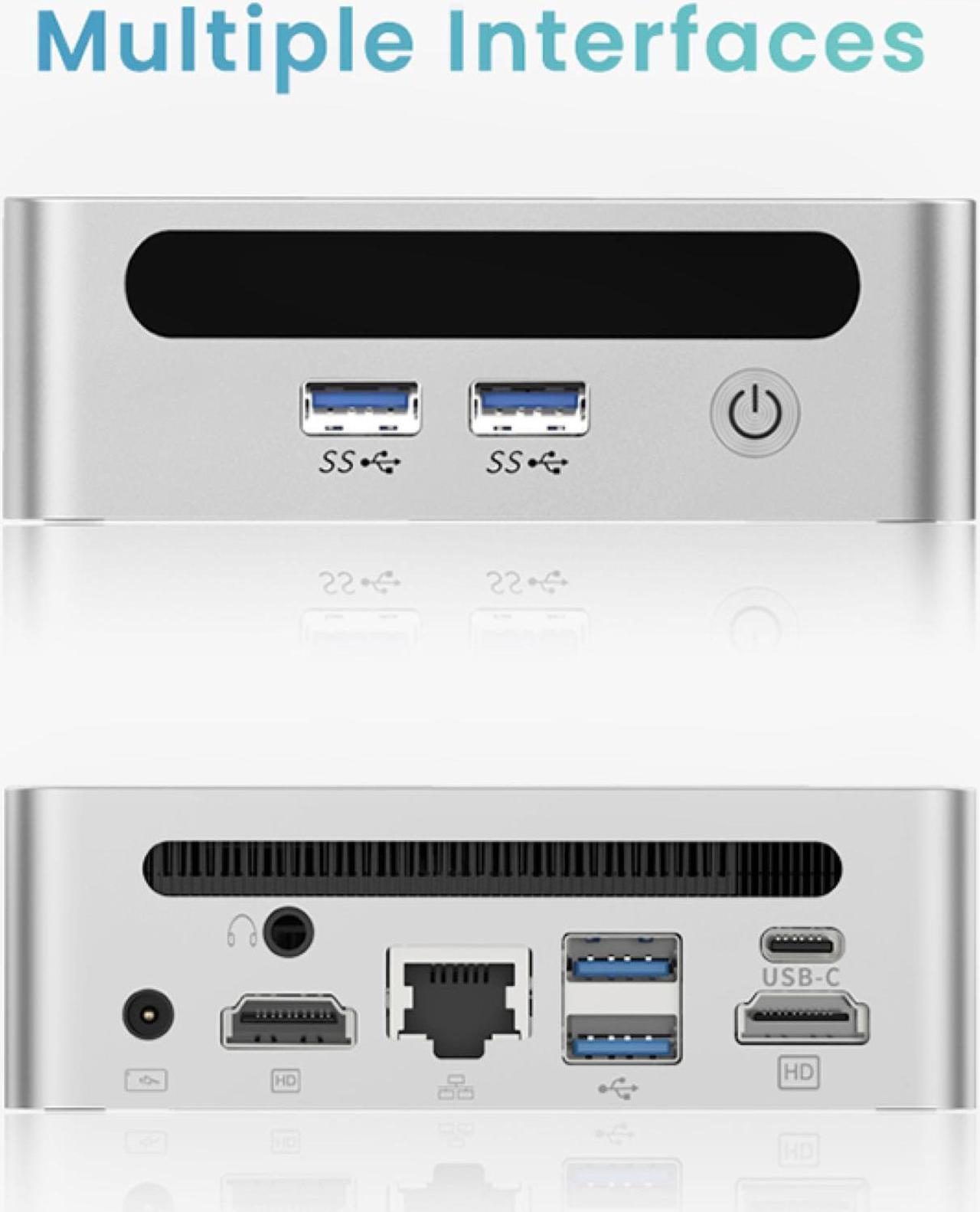 Alt view image 4 of 7 - GenMachine Mini PC AMD Ryzen  7 5800H,32GB RAM 1TB M.2 NVMe SSD,Radeon Vega8,USB3.0*2,USB2.0*2,Type-C (DP/DATA)*1,HDMI*2 Network Port X1,Wifi6,Bluetooth5.2,Windows 11 Desktop Computer