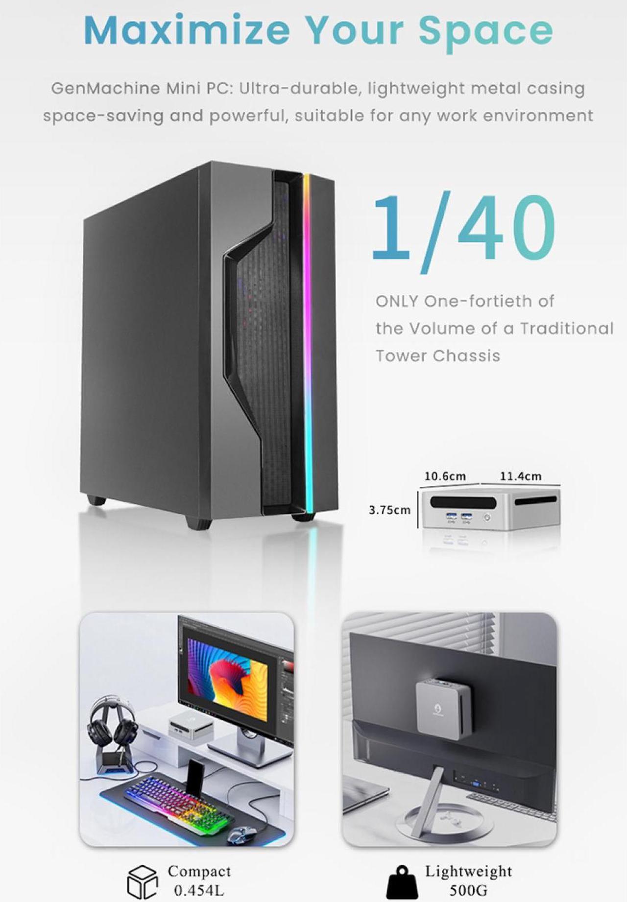 Alt view image 7 of 7 - GenMachine Mini PC AMD Ryzen  7 5800H,32GB RAM 1TB M.2 NVMe SSD,Radeon Vega8,USB3.0*2,USB2.0*2,Type-C (DP/DATA)*1,HDMI*2 Network Port X1,Wifi6,Bluetooth5.2,Windows 11 Desktop Computer