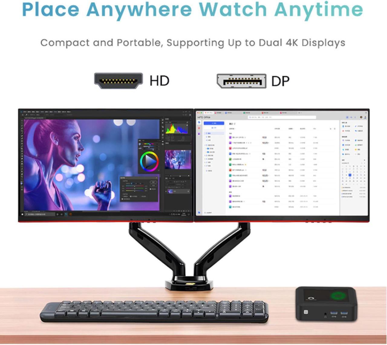 Alt view image 4 of 7 - GenMachine Mini PC AMD Ryzen 3 2200U,8GB RAM 256GB M.2 NVMe SSD, AMD Radeon Vega 8 Graphics,2 x 4K Output, 1 x HDMI Ports,1 x DP Ports,4 x USB 3.0,Wifi5, Bluetooth4.2,Windows 10 Desktop Computer