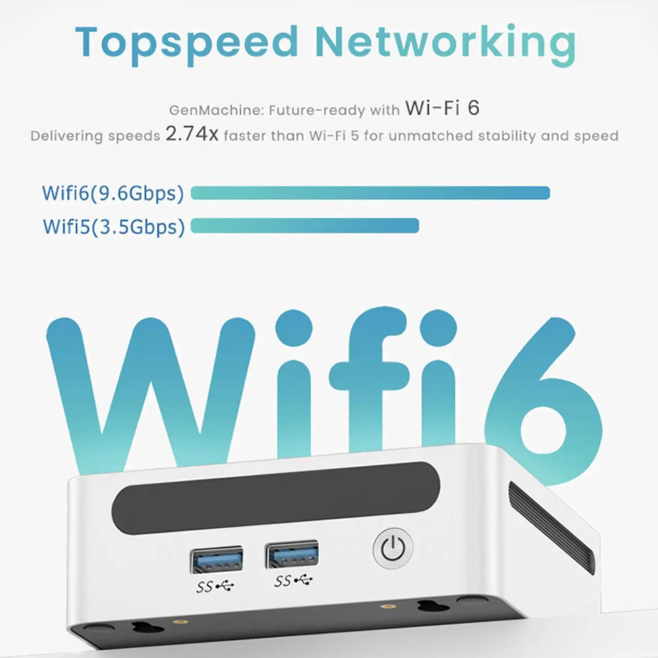 Alt view image 6 of 7 - GenMachine Mini PC AMD Ryzen 5 4500U,without RAM&SSD M.2 NVMe,AMD Radeon Graphics,2 x 4K Output, 2 x HDMI Ports,2 x USB 3.0,1 x Type-C,Wifi6,Bluetooth5.2,Desktop Computer