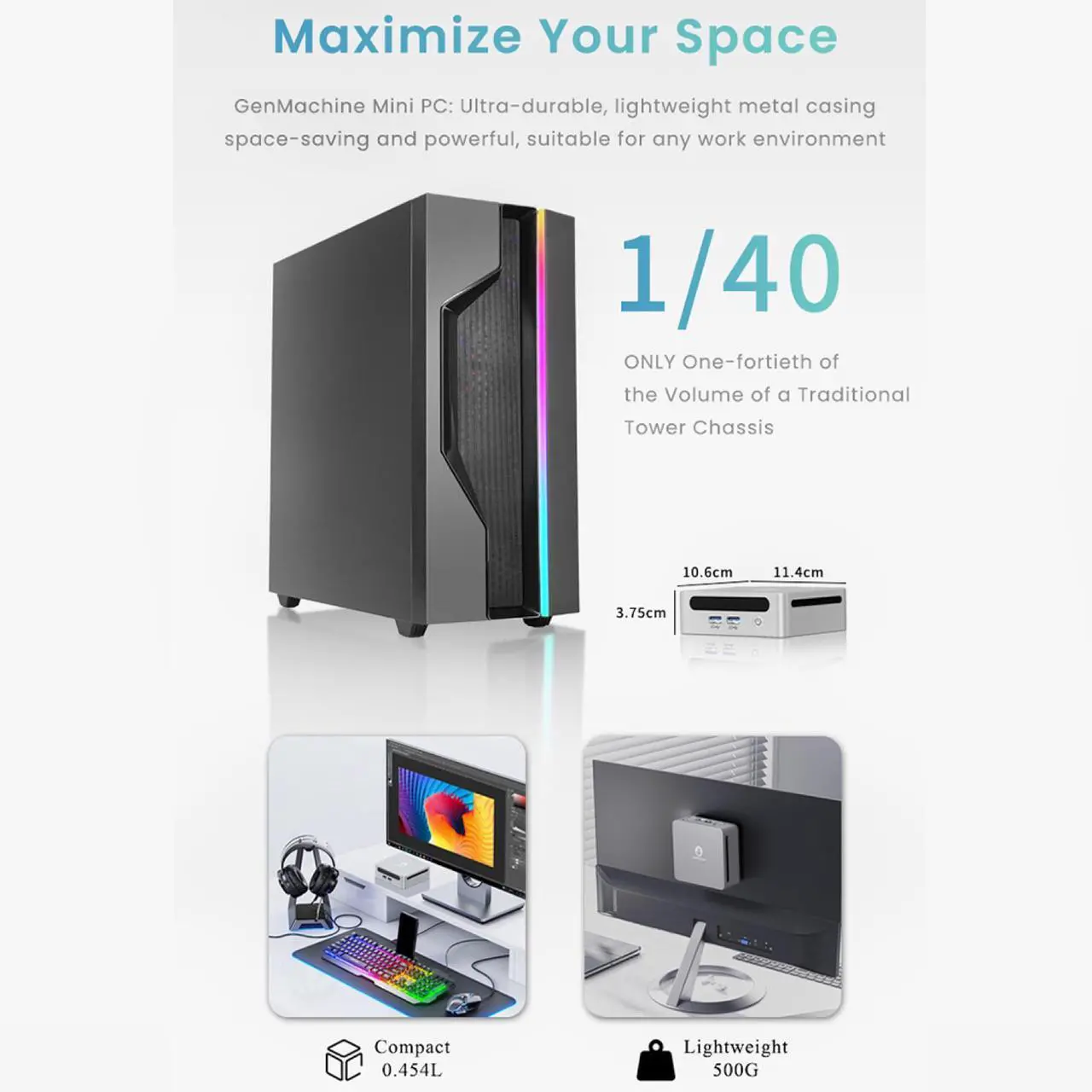 Alt view image 8 of 7 - GenMachine Mini PC AMD Ryzen 5 4500U,without RAM&SSD M.2 NVMe,AMD Radeon Graphics,2 x 4K Output, 2 x HDMI Ports,2 x USB 3.0,1 x Type-C,Wifi6,Bluetooth5.2,Desktop Computer
