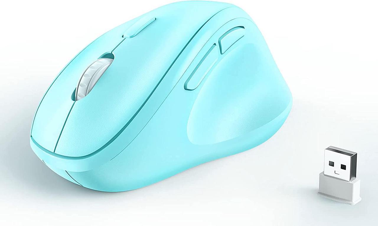 Ergonomic Wireless Mouse with USB Receiver for PC Computer, Laptop and Desktop, Ergo Mouse with Silent Clicks, about 16-Month Battery Life, Up to 1600 DPI & 1 AA Battery Powered, Blue