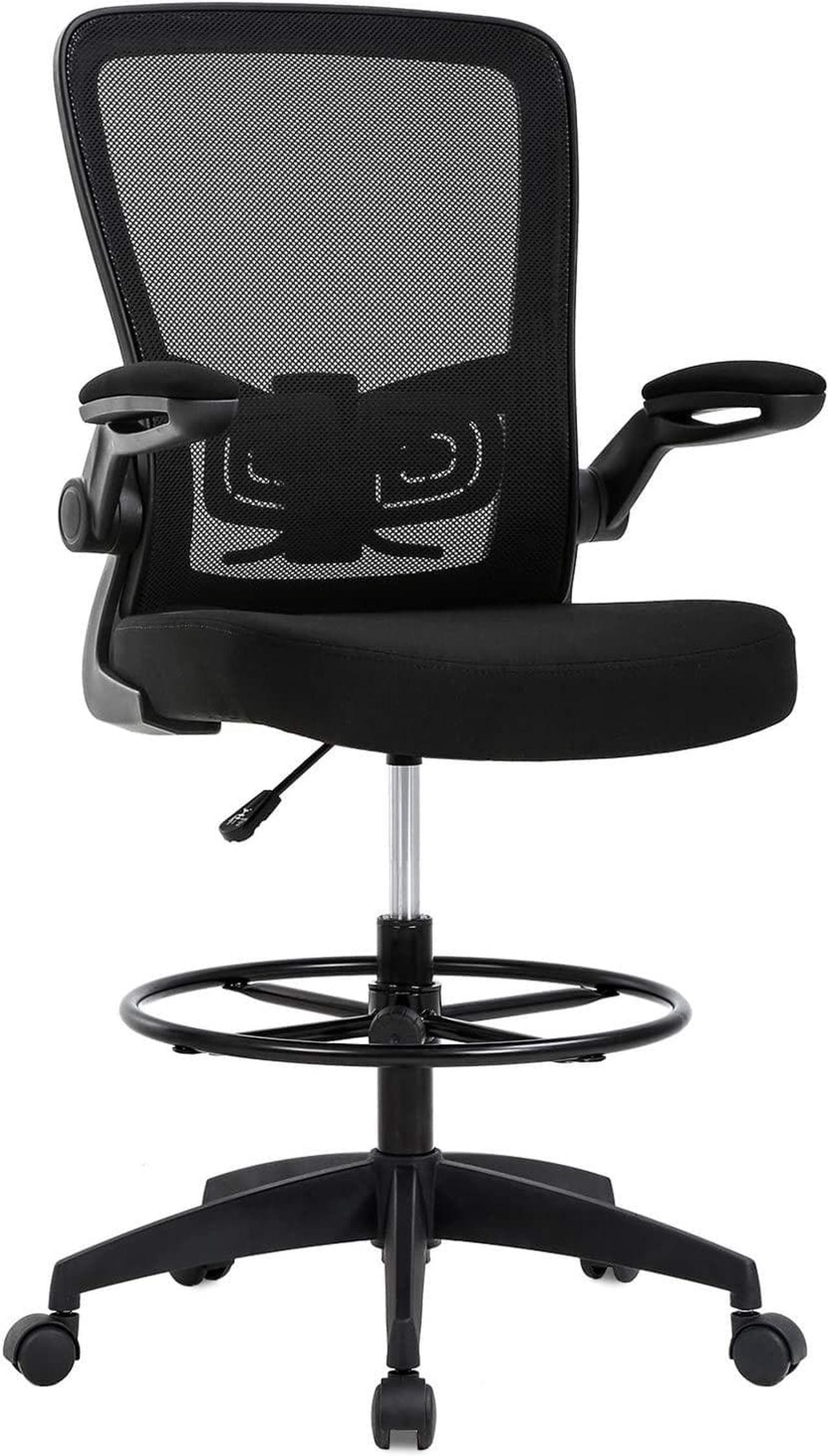 Main image of Drafting Chair Tall Office Chair Adjustable Height with Lumbar Support Flip Up Arms Footrest Mid Back Task Mesh Desk Chair Computer Chair Drafting Stool for Standing Desk (Black)