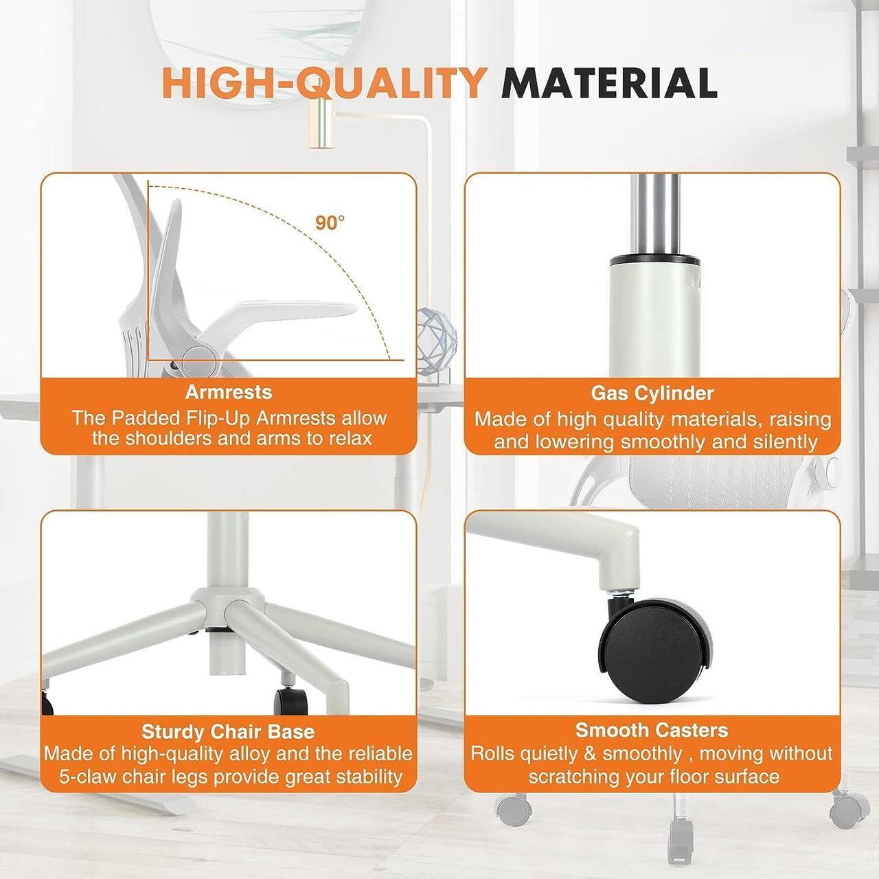Alt view image 6 of 7 - Ergonomic Home Office Desk Chair Mesh Computer Chair Adjustable Height Chair Task Chair Swivel Chair Rolling Chair with Lumbar Support/Flip-up Arms for Office, Study, Bedroom, Welcome to consult