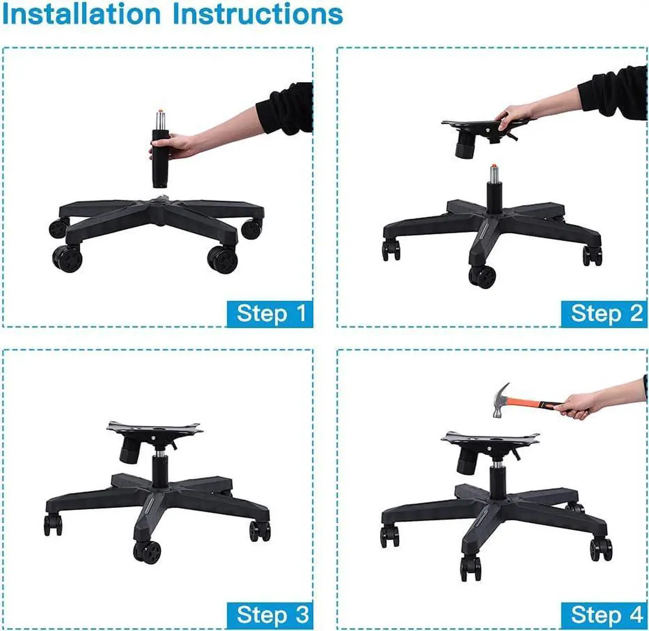 Alt view image 5 of 7 - 350 Pounds Heavy Duty Gaming Office Chair Replacement Base 28" Swivel Chairs Part with Bottom Plate Stand Cylinder and Casters