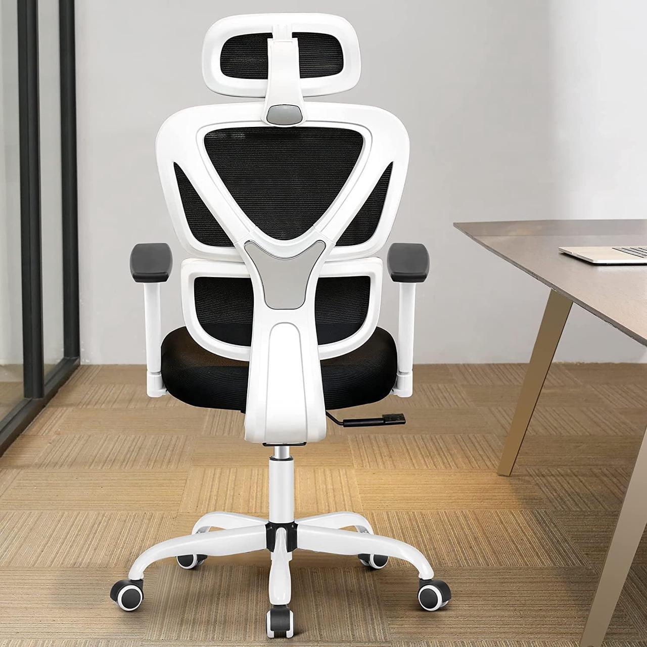 FelixKing Office Chair Ergonomic Desk Chair with Lumbar SupportHigh Back Mesh Gaming Chair with Adjustable Headrest and Armrests for Conference Room (White)