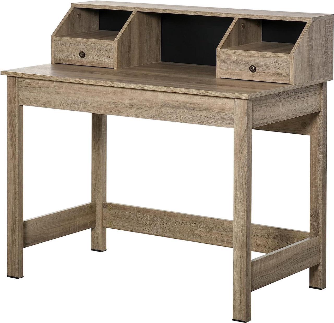 HOMCOM Modern Computer Desk with Drawers and Shelves, Study Writing Table, Workstation for Home Office, Natural Wood Grain