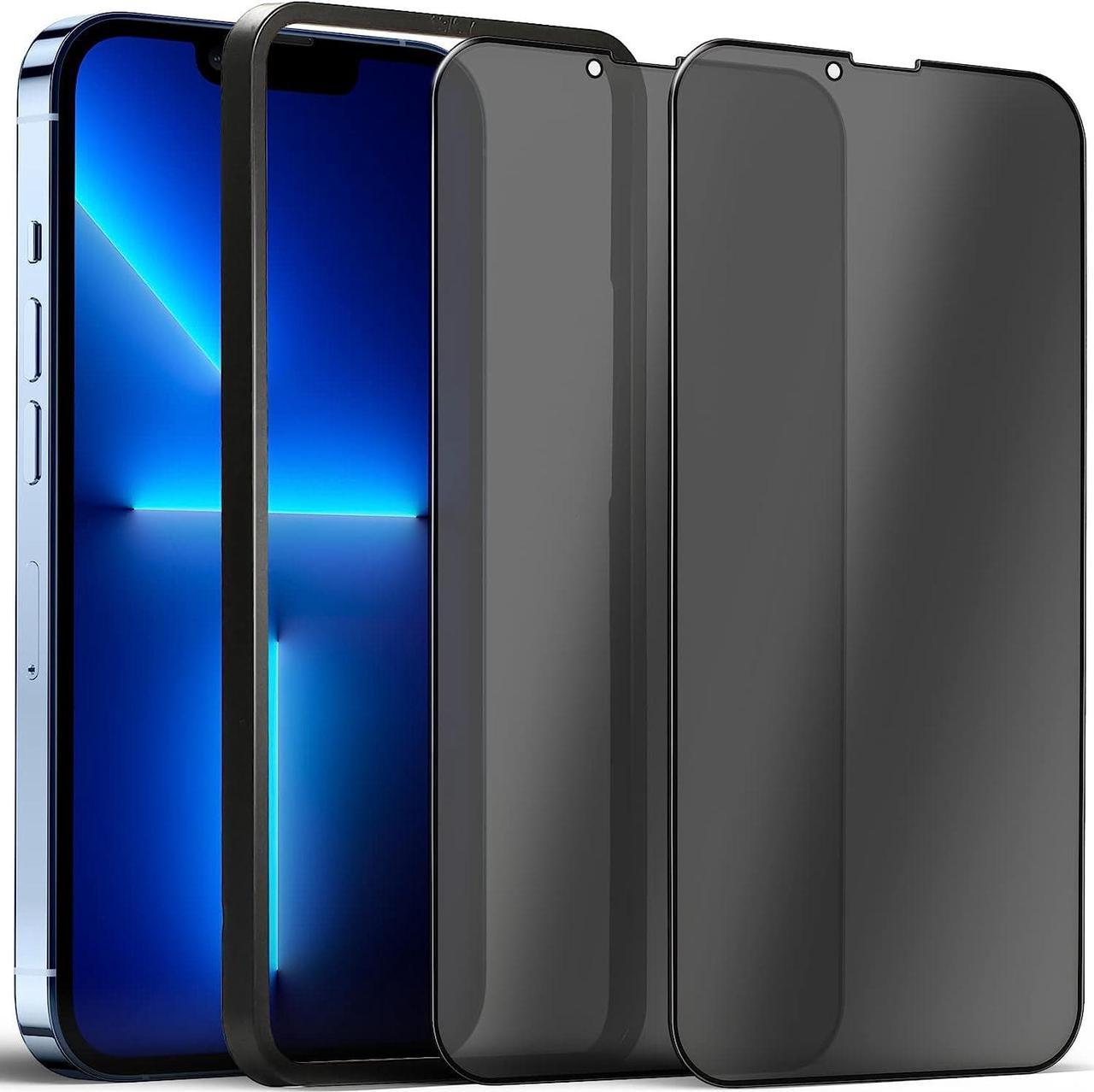 Ravol Privacy Screen Protector Compatible with iPhone 13/13 Pro, 2-Pack 2.5D Tempered Glass 9H Hardness Anti-Scratch Tempered Film Set with Alignment Frame