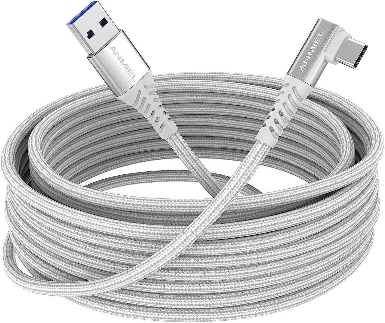 ANMIEL Link Cable 16ft Compatible with Meta/Oculus Quest 3/Quest2/Pro/Pico4 Accessories and PC/Steam VR,High Speed PC Data Transfer,USB 3.0 to USB C Cable for VR Headset and Gaming PC (White)