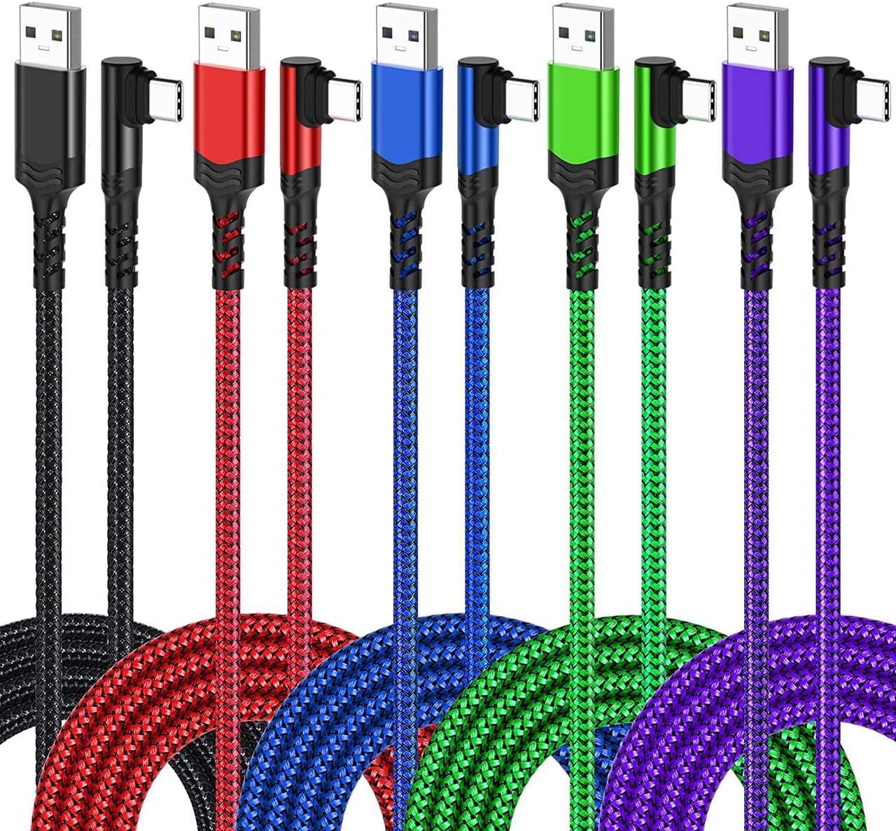 Agtray 5-Pack 10ft USB C Cable 90 Degree Right Angle Fast Charging Type C Android Charger USB a to USB c L Shape Long Braided Cord Compatible for Samsung Galaxy S23 S22 S21 S20 Note20 10, Pixel 7/7A/6