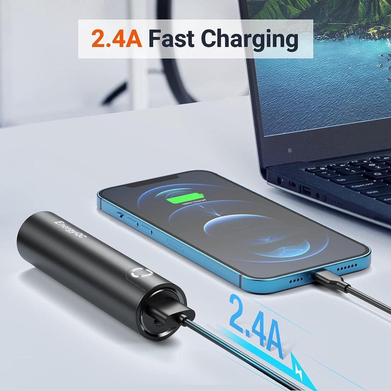 Alt view image 2 of 7 - EnergyQC Fast Charging Portable Charger 5000mAh,External Battery Power Bank with 5V/2.4A Output and USB-C Input(Recharge Only), Battery Pack Compatible with iPhone,Samsung Galaxy and More-Black