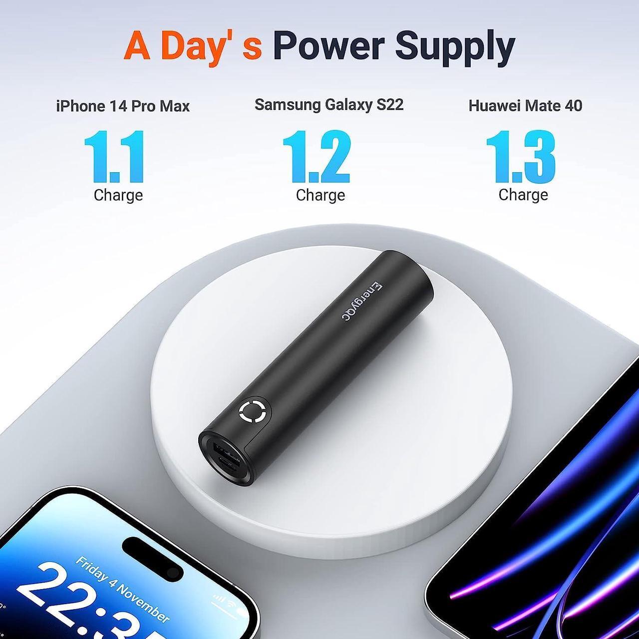 Alt view image 3 of 7 - EnergyQC Fast Charging Portable Charger 5000mAh,External Battery Power Bank with 5V/2.4A Output and USB-C Input(Recharge Only), Battery Pack Compatible with iPhone,Samsung Galaxy and More-Black