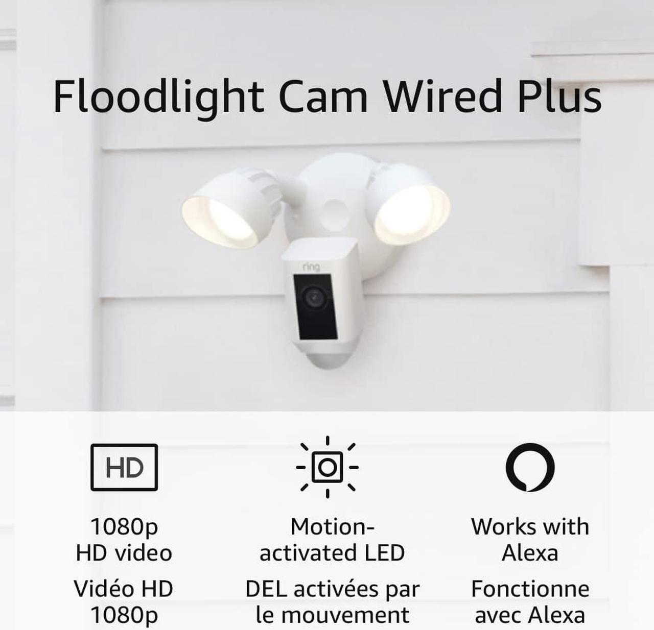 Ring Floodlight Cam Wired Plus with motion-activated 1080p HD video, White (2021 release)