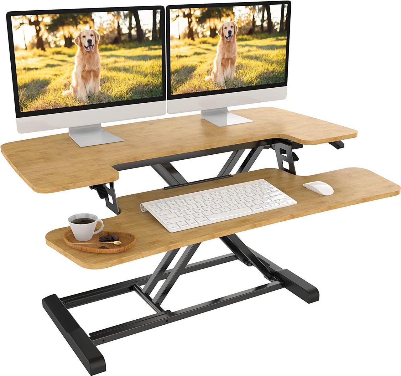 FLEXISPOT Standing Desk Converter - 35 Inch Height Adjustable Standing Desk Riser,Bamboo Home Sit Stand Workstation Office Desk for Dual Monitors and Laptop