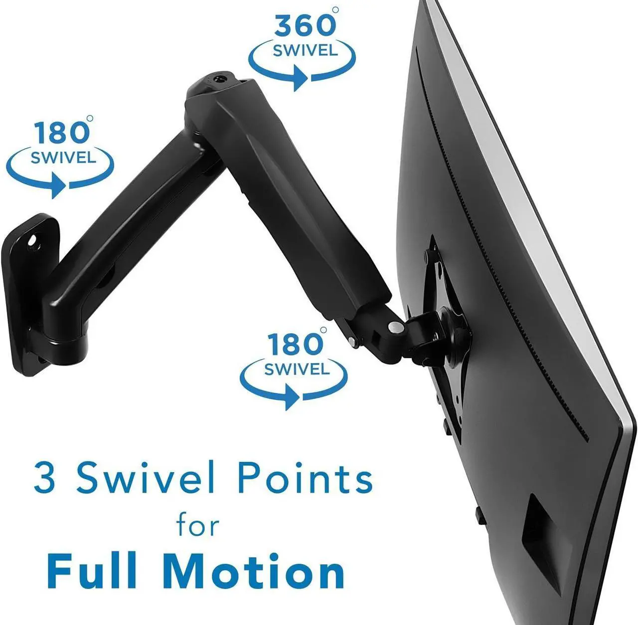 Alt view image 4 of 7 - Mount-It! Monitor Wall Mount Arm | VESA Wall Mount Monitor Arm | Full Motion Gas Spring Arm Fits 13 15 17 19 20 22 23 24 27 30 32 Inch Screens with 75 or 100 VESA Patterns | Camper RV Compatible