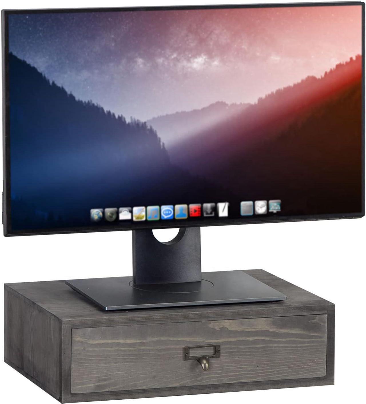 MyGift Rustic Grey Wood Desktop Monitor Stand with Pull Out Storage Drawer