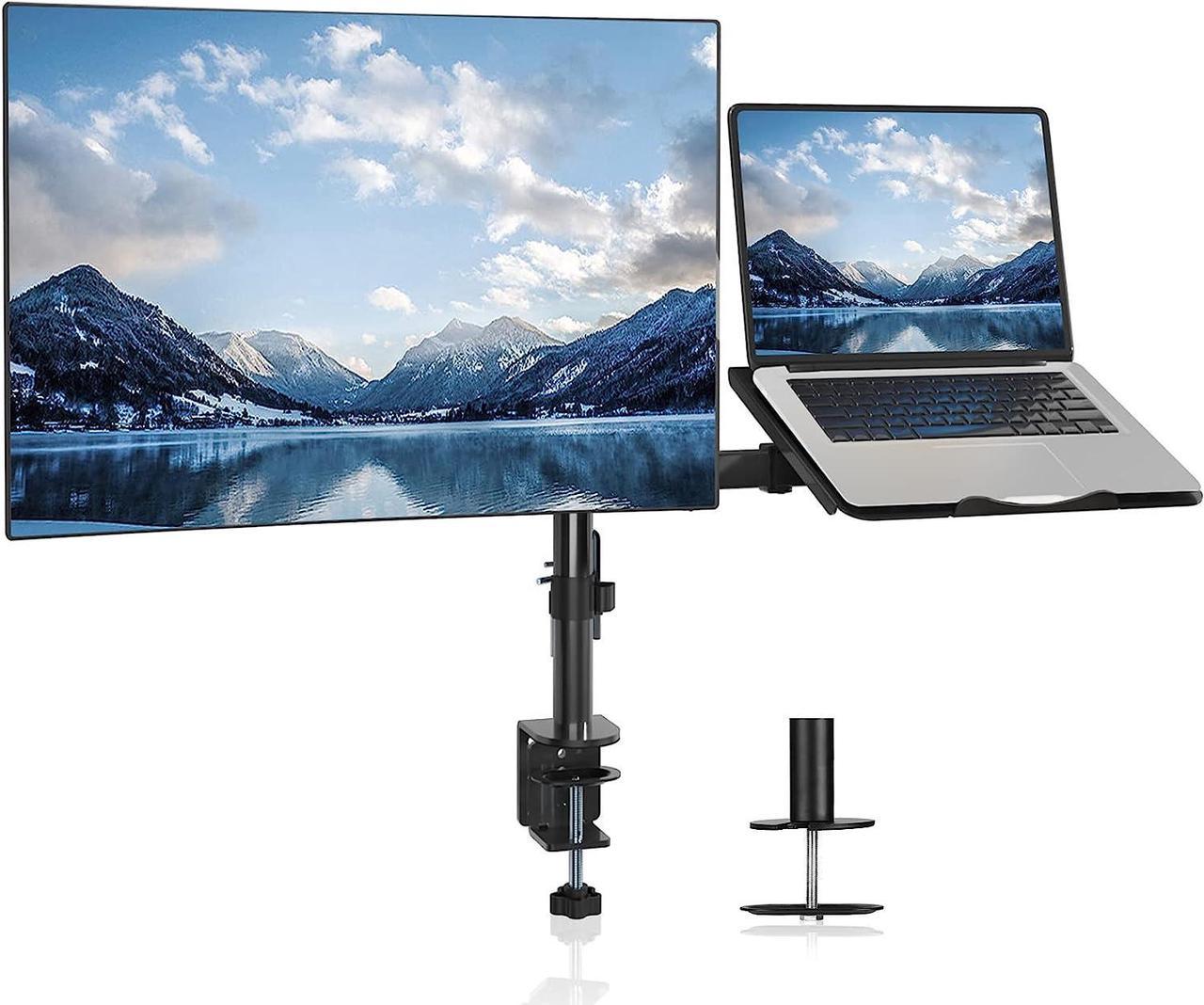 Suptek Full Motion Computer Monitor and Laptop Riser Desk Mount Stand, Height Adjustable (400mm), Fits 13-27" Screen and up to 17" Notebooks, VESA 75/100, up to 22lbs for Each (MD6432TP004)