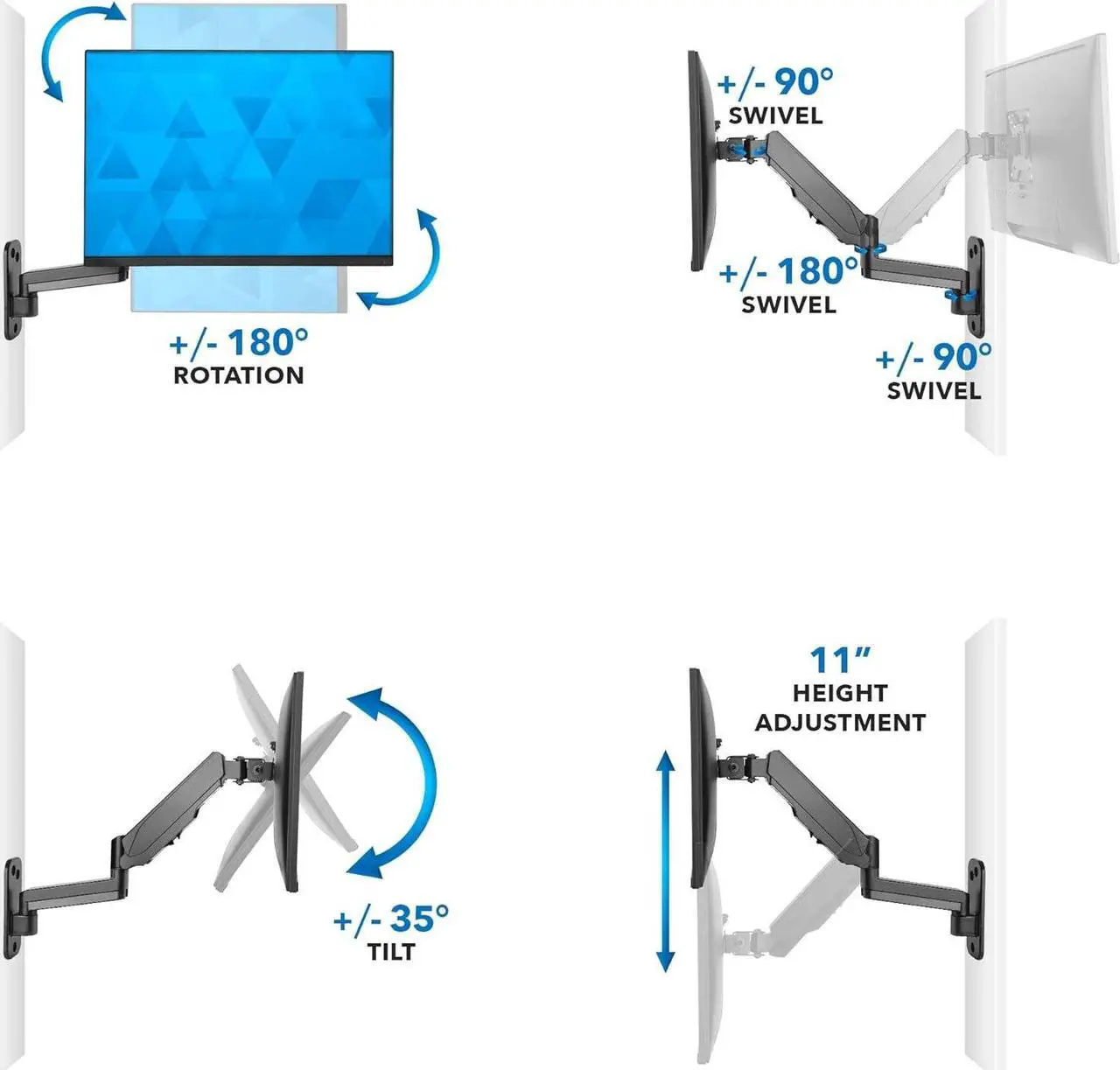 Alt view image 7 of 7 - Mount-It! Monitor Wall Mount with Full Motion Gas Spring Arm | Height Adjustable Bracket for Flat Panel Screens Up to 32" | Fits VESA 75 and 100, 17.6 Lbs Capacity, Black
