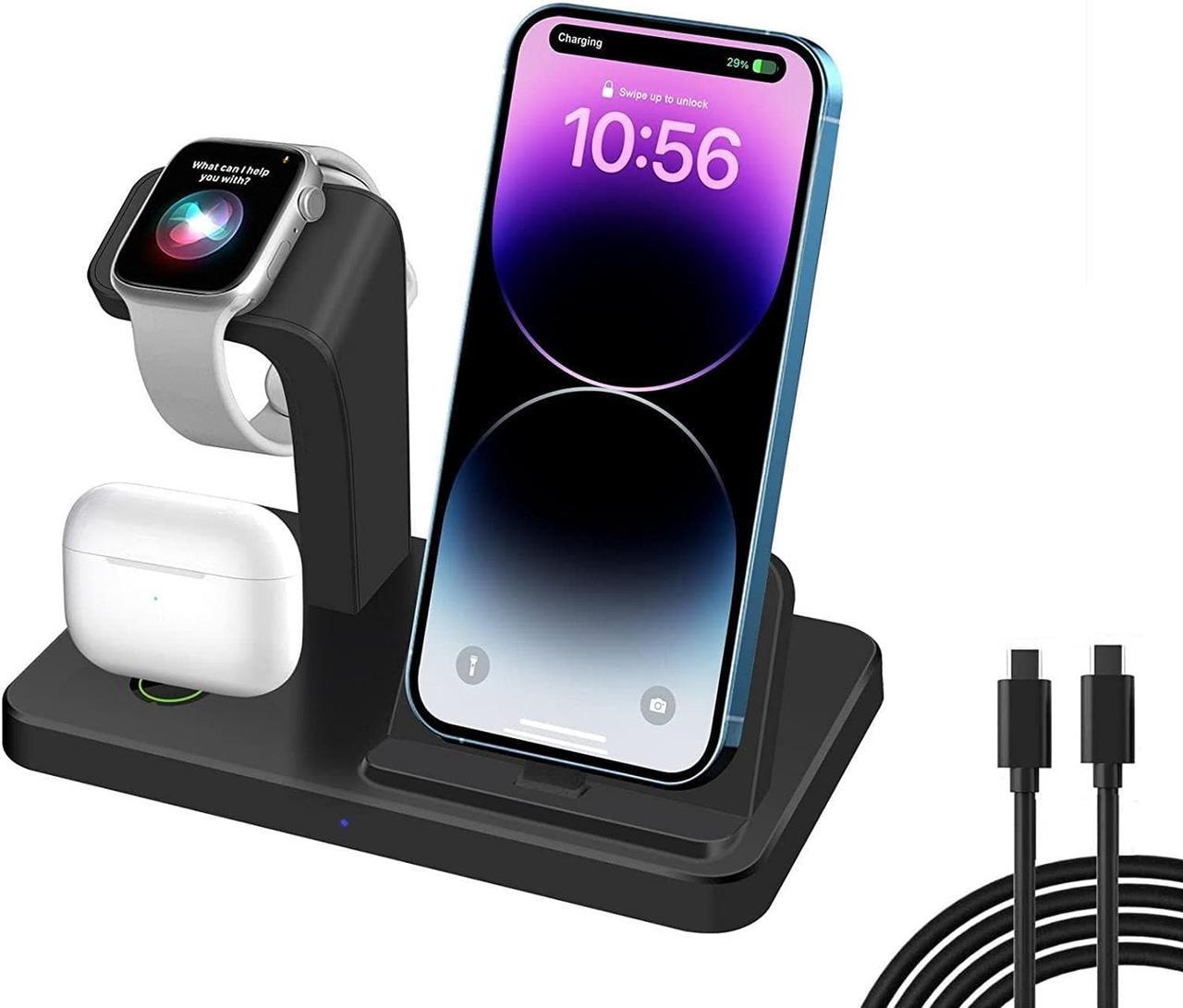 FDGAO Charging Station for Apple Devices, 3 in 1 Fast Charging Stand Dock for iPhone 14 13 12 11 Pro Max XS XR 8 7 6s & Airpods, Wireless Charger for Apple Watch Series Ultra 8 7 6 5 4 3 2 SE, Black