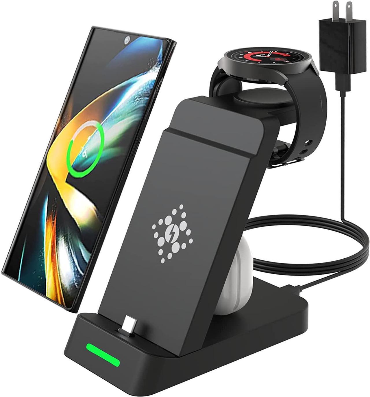 Wireless Charger for Samsung 3 in 1 Charging Station for Galaxy Watch 7/6/5/4 FE Galaxy S24/Ultra/S24+/S23/Note 22/10/Z Flip 6/5/4 Fold 6/5/4 Galaxy Buds 3/2/2 Pro/Live Multiple Devices