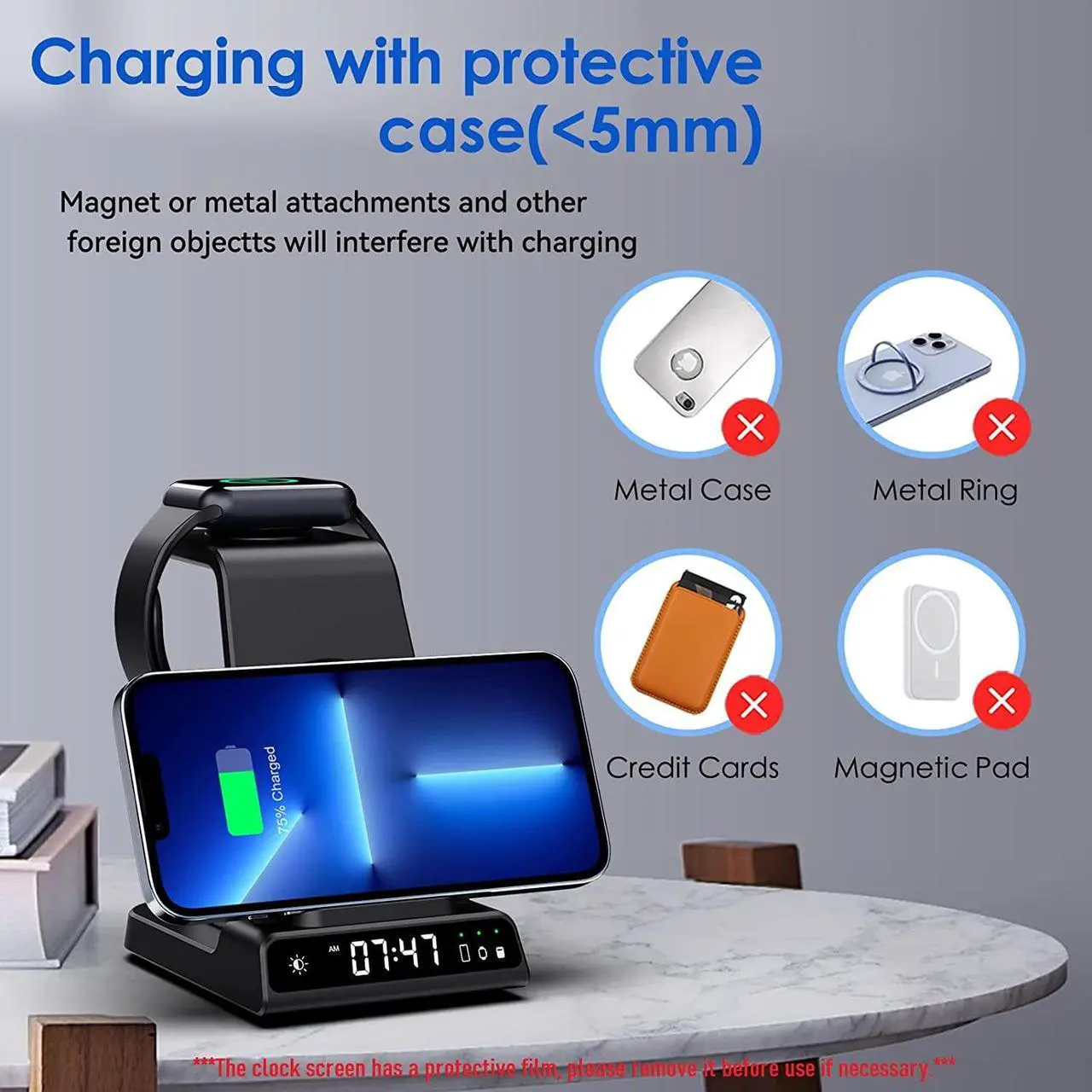 Alt view image 2 of 6 - NeotrixQI Wireless Charging Station for Apple Multiple Devices, 3 in 1 Wireless Charger with Clock for iPhone 15 Pro Max/15 Pro/15/15 Plus/14 Pro Max/13/12, AirP od Pro 3/2, Watch Stand for iWatch