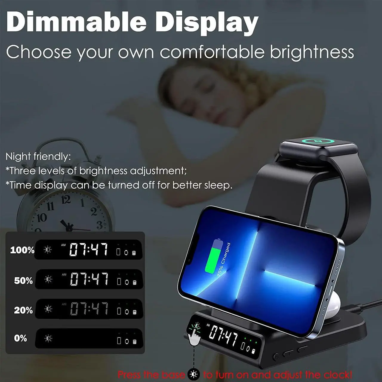 Alt view image 3 of 6 - NeotrixQI Wireless Charging Station for Apple Multiple Devices, 3 in 1 Wireless Charger with Clock for iPhone 15 Pro Max/15 Pro/15/15 Plus/14 Pro Max/13/12, AirP od Pro 3/2, Watch Stand for iWatch