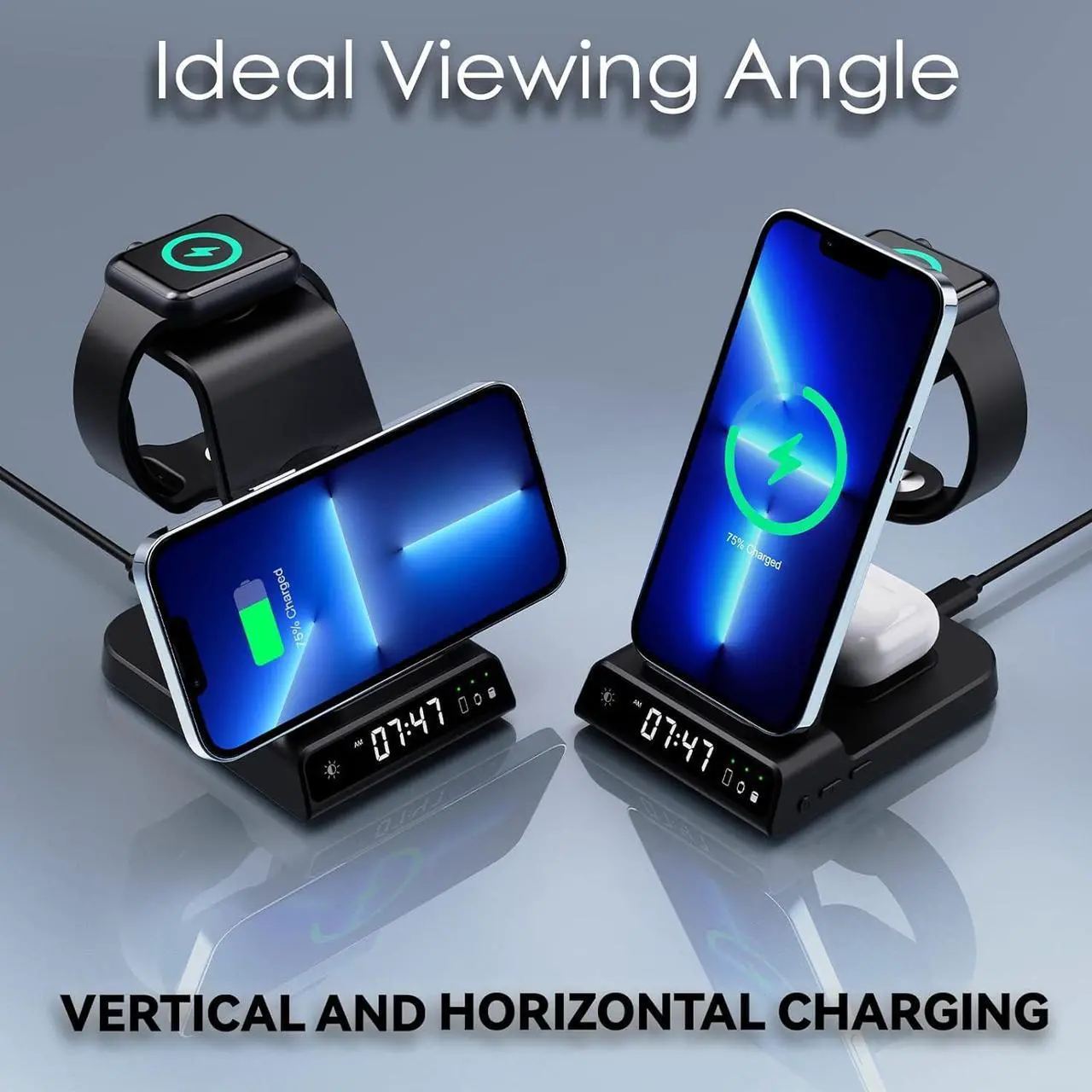 Alt view image 5 of 6 - NeotrixQI Wireless Charging Station for Apple Multiple Devices, 3 in 1 Wireless Charger with Clock for iPhone 15 Pro Max/15 Pro/15/15 Plus/14 Pro Max/13/12, AirP od Pro 3/2, Watch Stand for iWatch