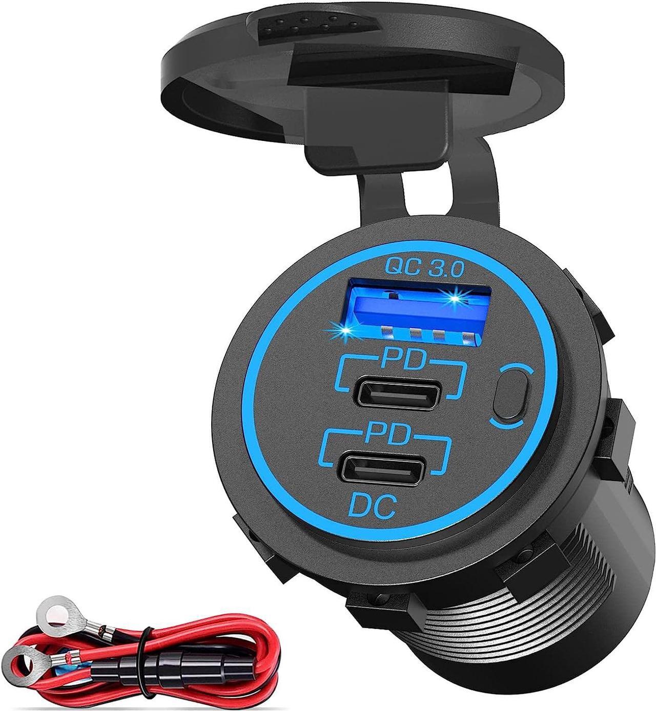 Main image of 12V USB Outlet USB C Car Charger Socket  Newest 58W Lengthened RV USB Outlet 12V Socket Dual 20W PD3.0 USB-C and 18W QC3.0 Car USB Port with Button Power Switch for Car Boat Marine RV Motorcycle