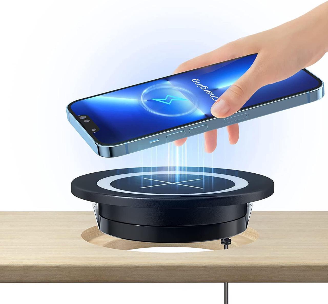 JE Make IT Simple Desk Wireless Charger, Desktop Grommet Power Wireless Charging Pad Compatible with 12/12 Mini/12 Pro Max/SE 2020/11/XR, Galaxy Serie and All Enabled Phones