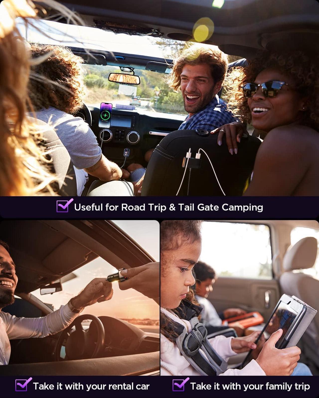 Alt view image 5 of 6 - 5 Multi usb car charger Adapter for Multiple Devices 12V Multi Port Cigarette Lighter Adapter with 5FT Cable for Back Seat Charging