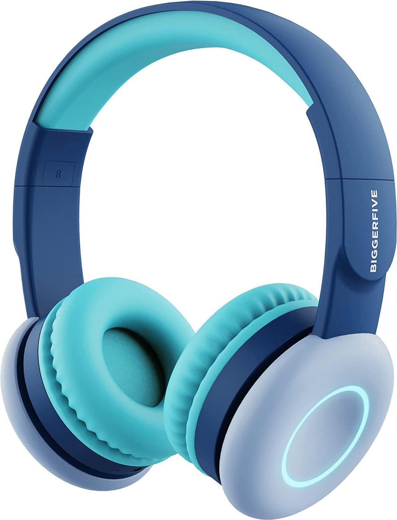 BIGGERFIVE Kids Headphones Wireless, 7 Colorful LED Lights, 50H Playtime, Mic, 85dB/94dB Volume Limited, Stereo Sound, Foldable Bluetooth Headphones for Kids Boys/Girls/School/Tablet/PC, Blue