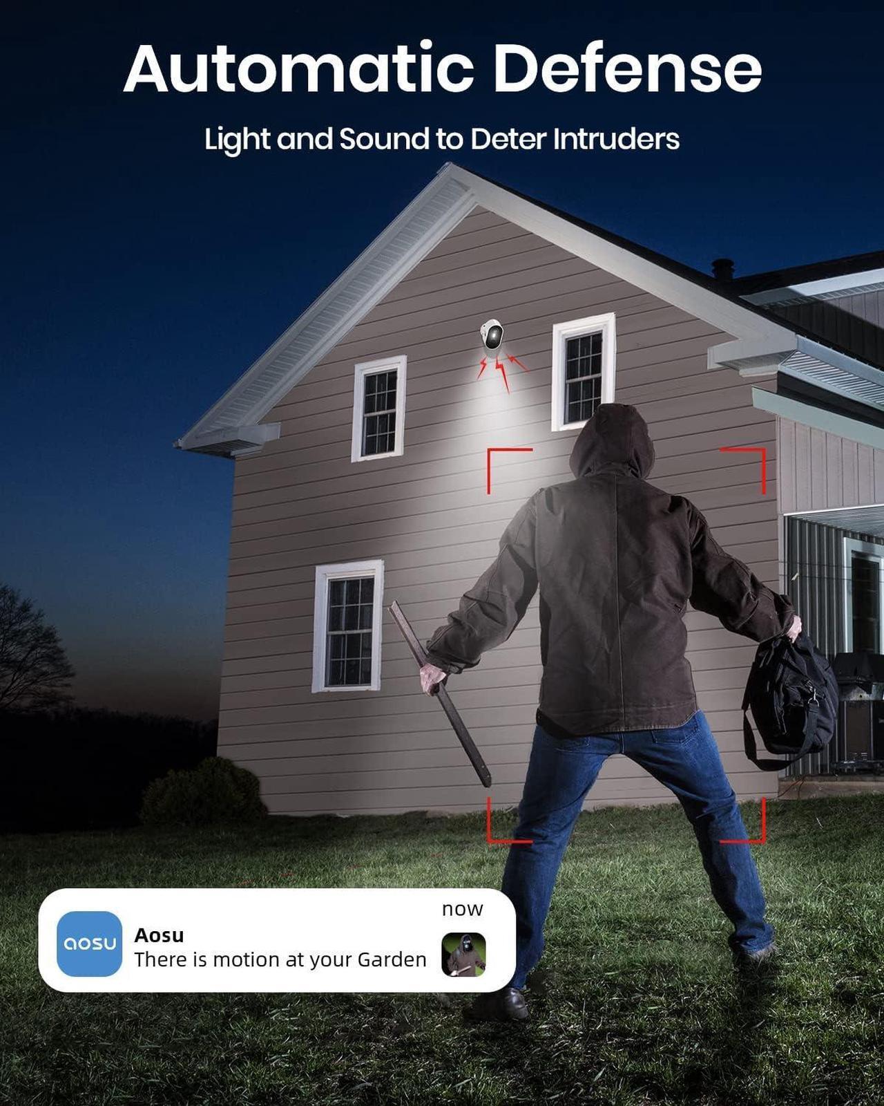 Alt view image 7 of 7 - AOSU Security Cameras Wireless Outdoor Home System, Real 2K HD Night Vision, No Subscription, 240-Day Battery Life, 166° Wide View, Spotlight & Siren Alarm, Motion Alert, Support 2.4G & 5G WiFi Router