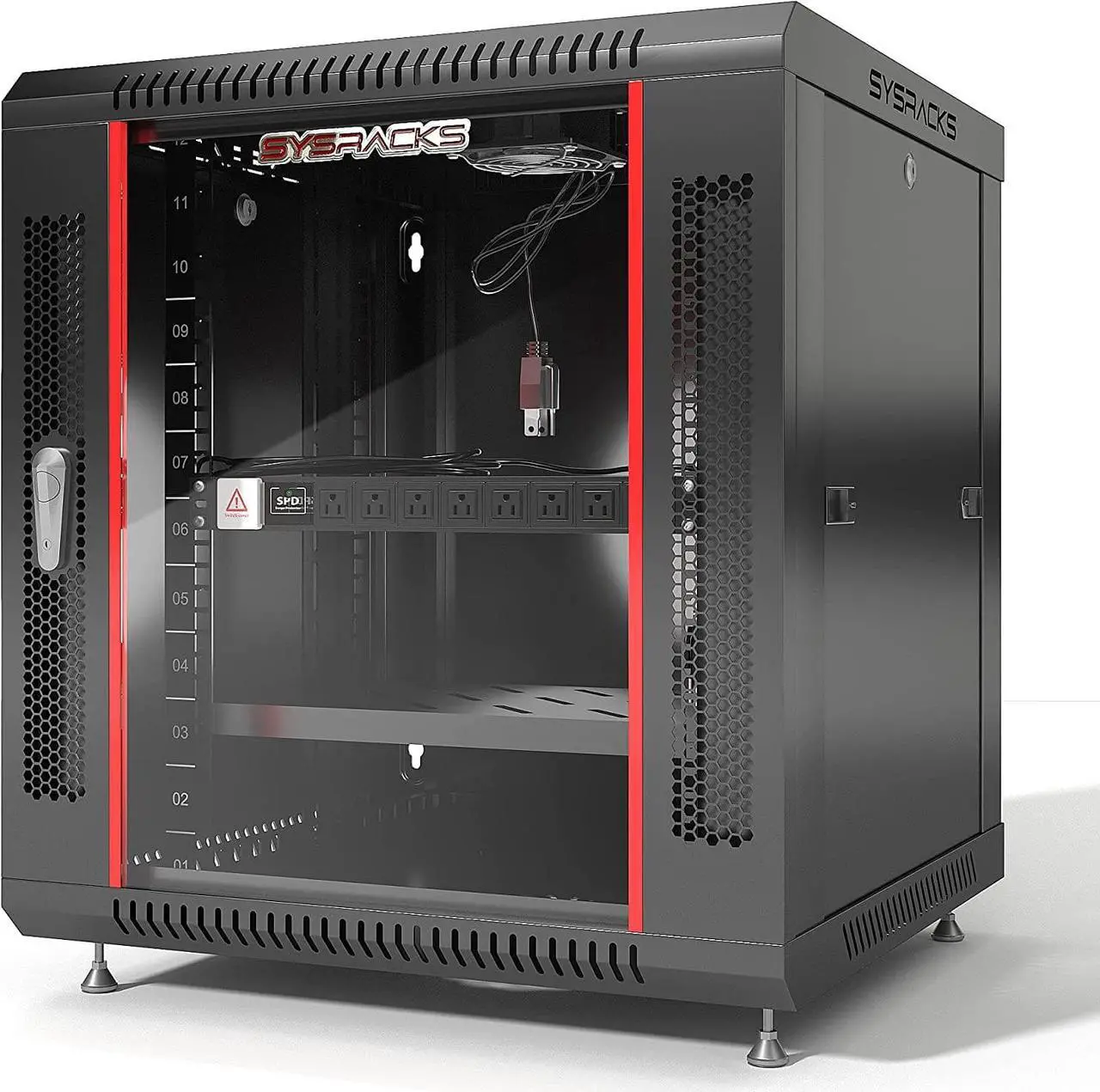 Alt view image 4 of 7 - Server Rack 35 Inch Deep Network Cabinet Under Desk Portable Locking Data Enclosure - Powerbar/Casters/Fan/Shelf/Hardware/PDU/Black Visit The Sysracks Store (12U (24" w x35 d x25 h))
