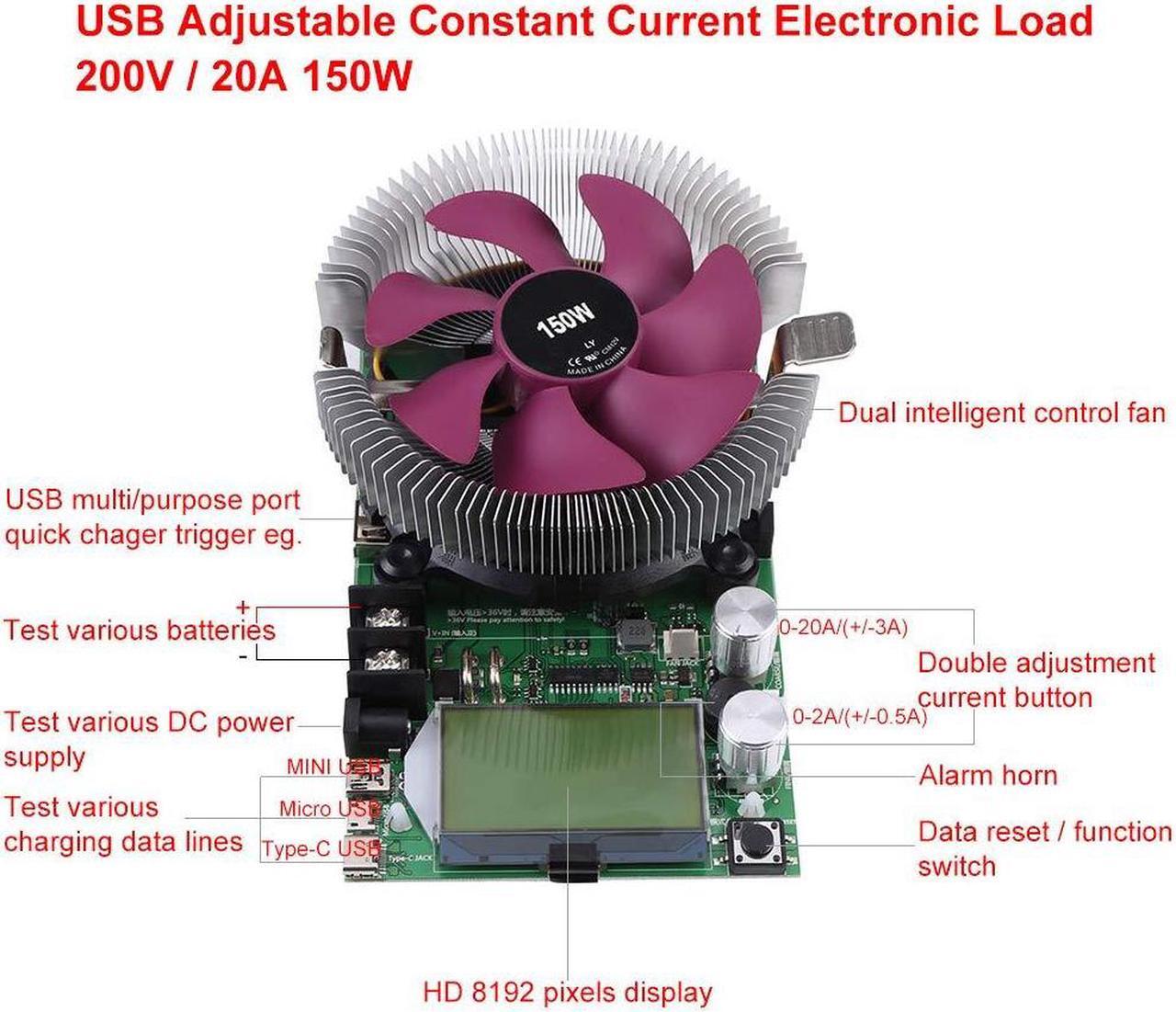 Alt view image 4 of 7 - USB Load Tester 150W 200V 20A Adjustable Constant Current Electronic Load Battery Capacity Tester Module Power Meter, Intelligent Discharge Resistance Power Tester