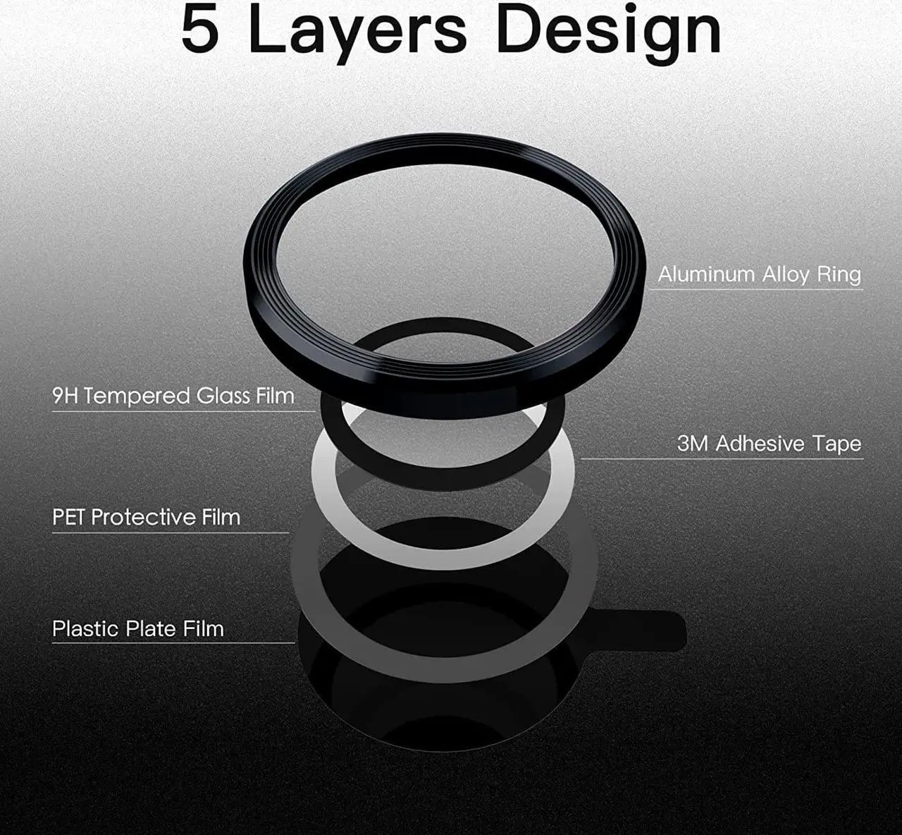 Alt view image 3 of 7 - Camera Lens Protector for iPhone 14 6.1-Inch and iPhone 14 Plus 6.7-Inch 9H Tempered Glass Metal Individual Ring Cover HD Clear 1 Set (Midnight)