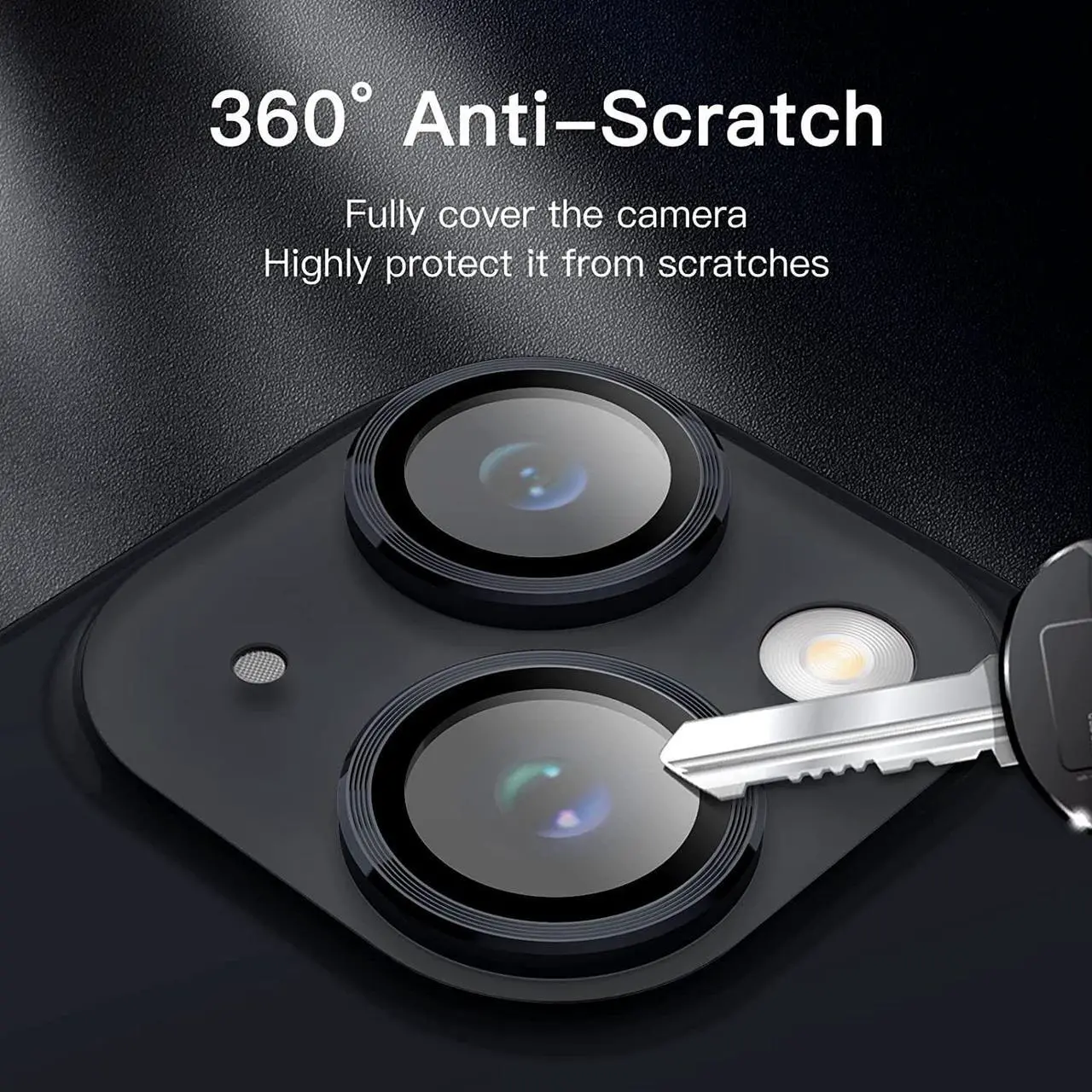 Alt view image 5 of 7 - Camera Lens Protector for iPhone 14 6.1-Inch and iPhone 14 Plus 6.7-Inch 9H Tempered Glass Metal Individual Ring Cover HD Clear 1 Set (Midnight)