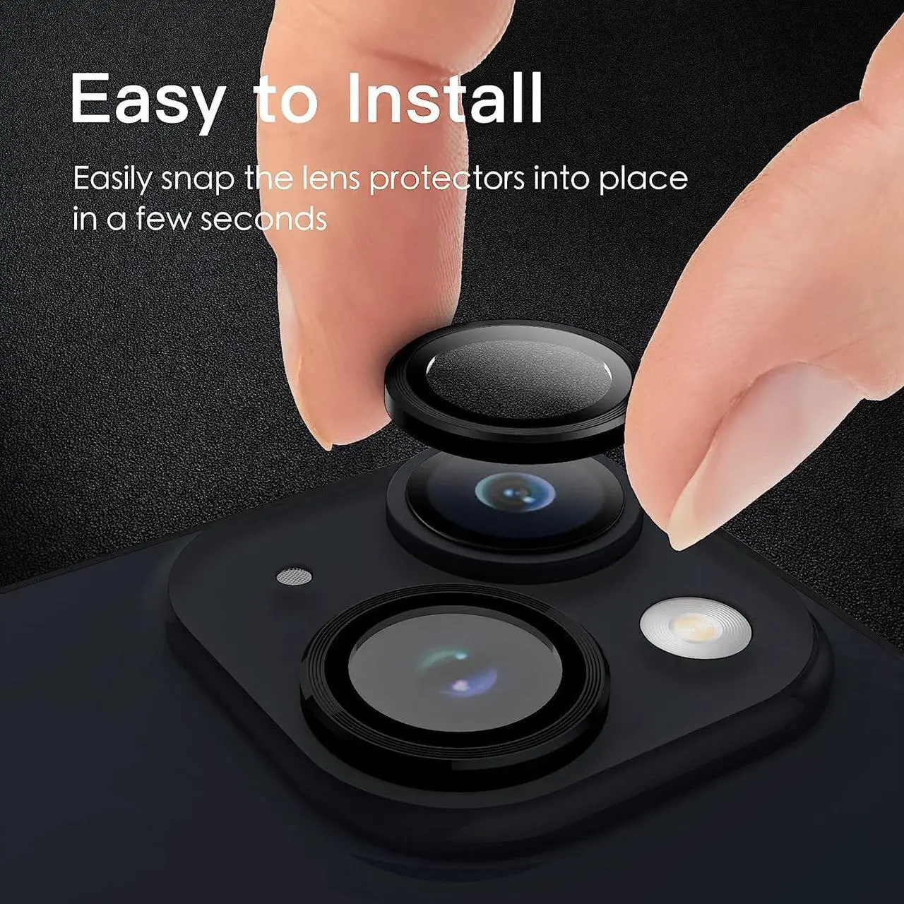 Alt view image 7 of 7 - Camera Lens Protector for iPhone 14 6.1-Inch and iPhone 14 Plus 6.7-Inch 9H Tempered Glass Metal Individual Ring Cover HD Clear 1 Set (Midnight)