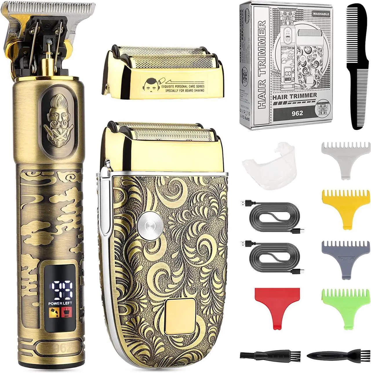 Main image of Soonsell T Blade Hair Trimmers for Family+Foil Shaver Trimmer Set,Man Professional Cordless Barbers Clippers Set Blade Close Cutting Beard Trimmer Trimmer 4 Guards & 2 Foil HeadGold