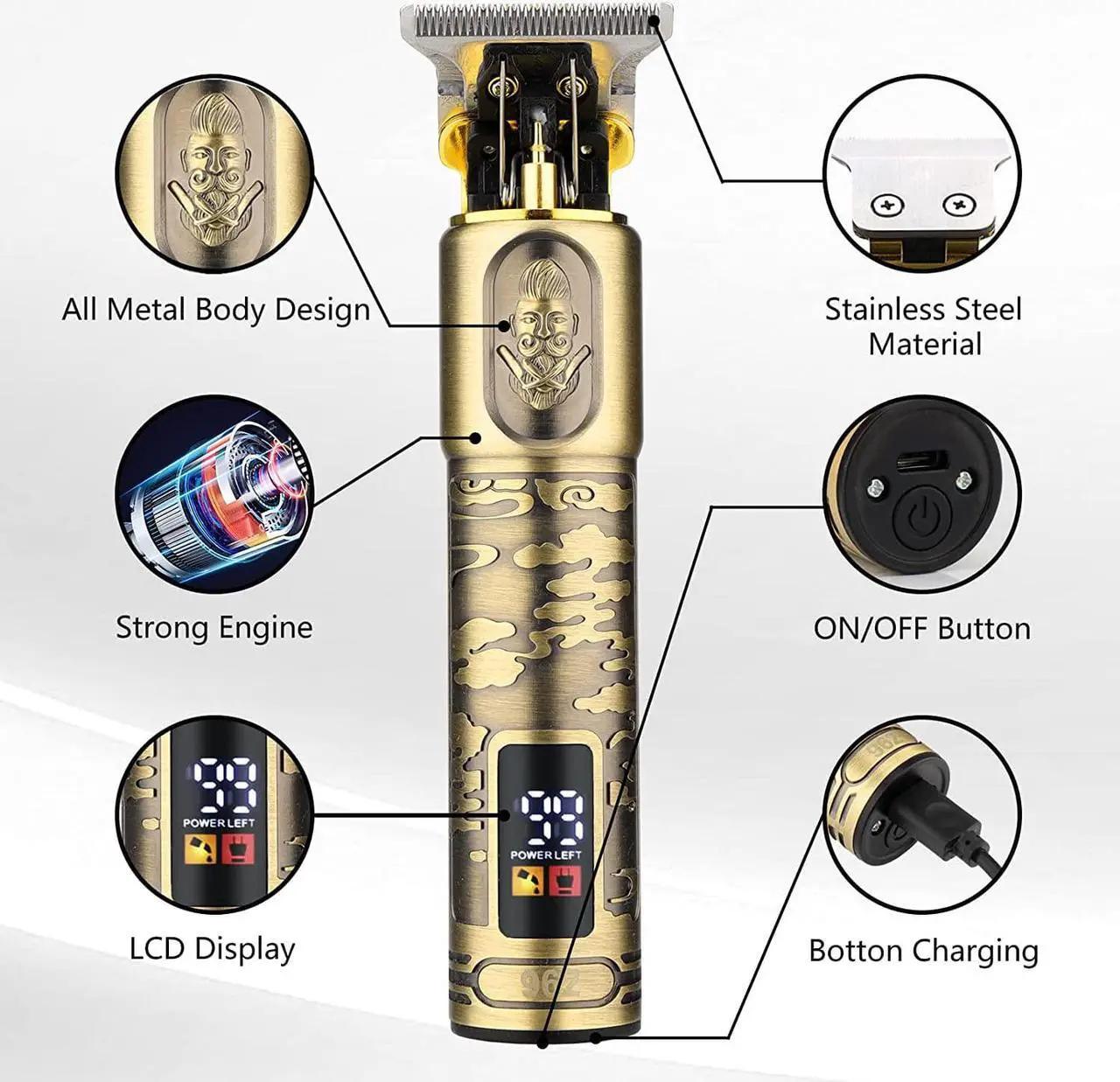 Alt view image 2 of 7 - Soonsell T Blade Hair Trimmers for Family+Foil Shaver Trimmer Set,Man Professional Cordless Barbers Clippers Set Blade Close Cutting Beard Trimmer Trimmer 4 Guards & 2 Foil HeadGold