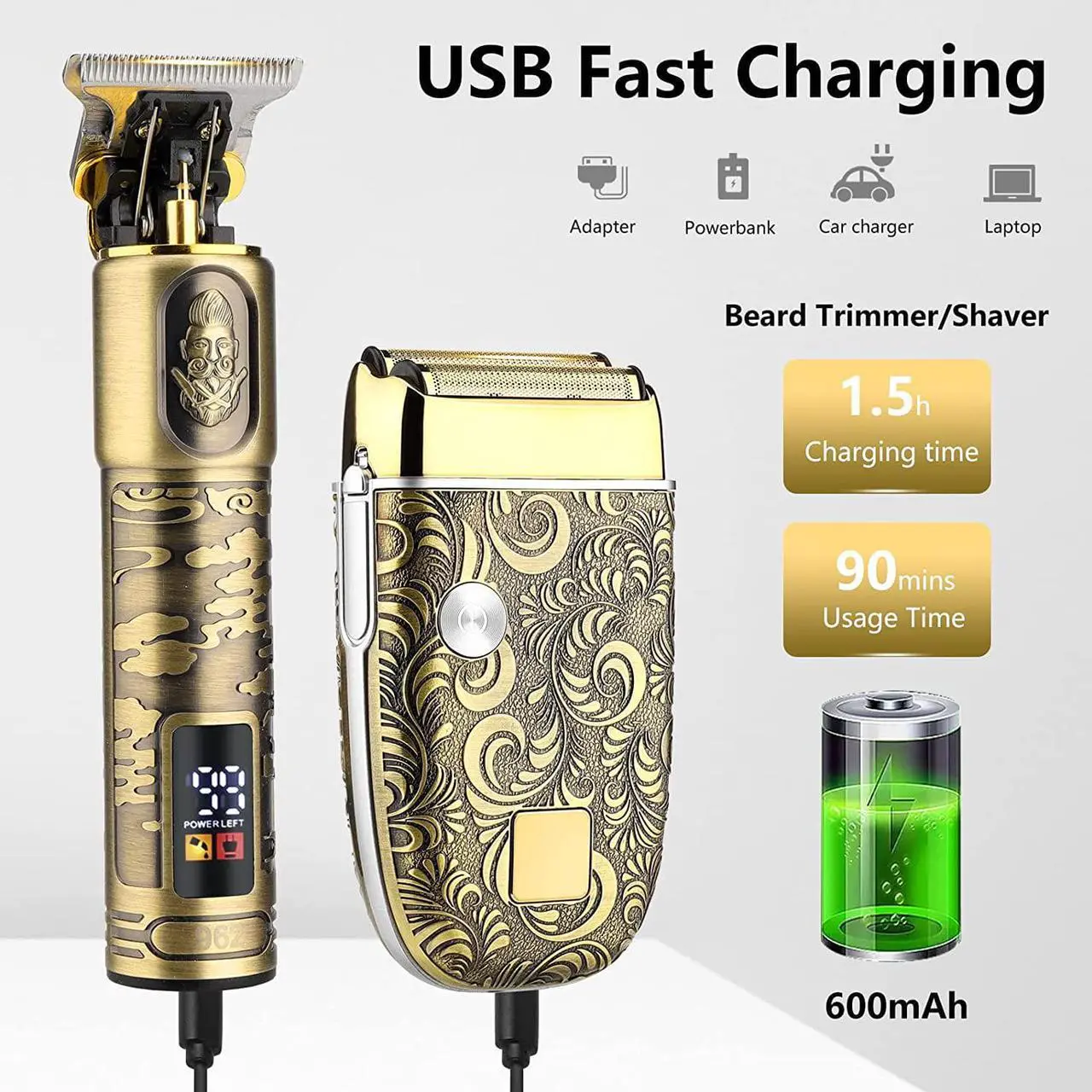 Alt view image 3 of 7 - Soonsell T Blade Hair Trimmers for Family+Foil Shaver Trimmer Set,Man Professional Cordless Barbers Clippers Set Blade Close Cutting Beard Trimmer Trimmer 4 Guards & 2 Foil HeadGold