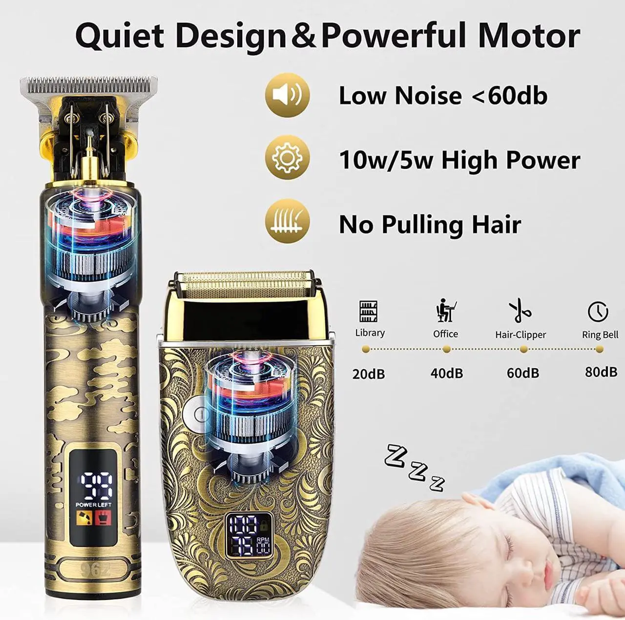 Alt view image 5 of 7 - Soonsell T Blade Hair Trimmers for Family+Foil Shaver Trimmer Set,Man Professional Cordless Barbers Clippers Set Blade Close Cutting Beard Trimmer Trimmer 4 Guards & 2 Foil HeadGold