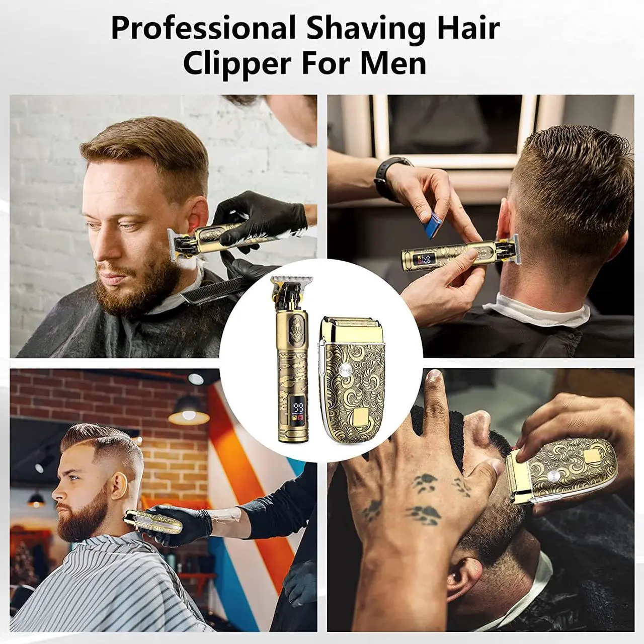Alt view image 7 of 7 - Soonsell T Blade Hair Trimmers for Family+Foil Shaver Trimmer Set,Man Professional Cordless Barbers Clippers Set Blade Close Cutting Beard Trimmer Trimmer 4 Guards & 2 Foil HeadGold