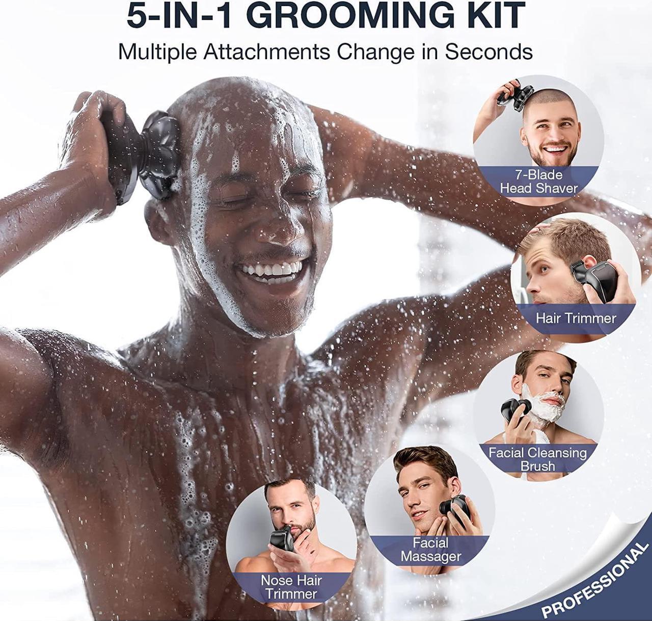 Alt view image 6 of 7 - Head Shaver 7D, Wyklaus Upgrade Head Shavers for Bald Men, Head Electric Razor with Nose Hair Trimmer, Waterproof Wet/Dry Mens Grooming Kit, Anti-Pinch, LED Display, USB RechargeableBlack