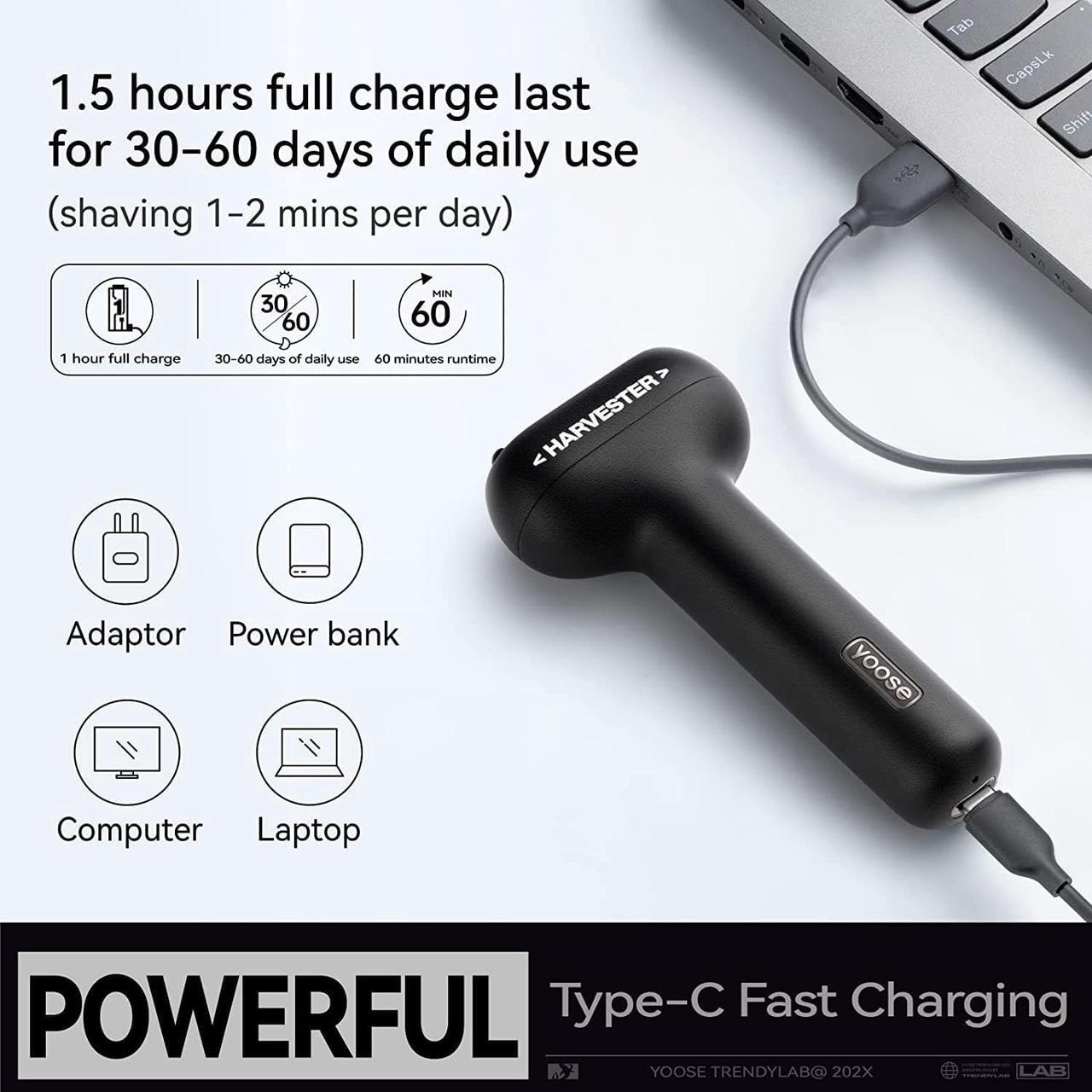 Alt view image 6 of 7 - yoose Foil Shaver, Electric Razor for Men, Magnetic Shaving Head & Alloy Body, 2 Speed Mode, IPX7 Waterproof, USB C Rechargeable, Triple Blade Electric Shaver, Travel Case Included, Ideal Gift, Black