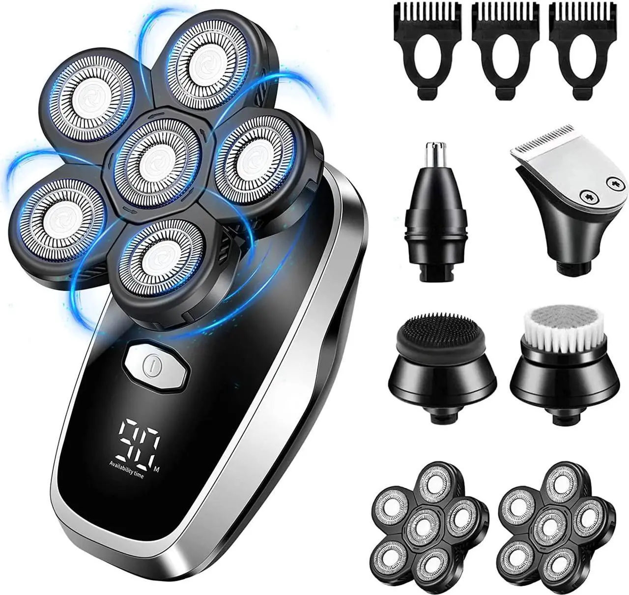 Main image of Head Shavers for Bald Men Upgraded Electric Razors Multifunctional Electric Shaver for Balding Head Waterproof Mens Head Razor Cordless Rotary Shaver Rechargeable Razors for Bald Man (Black)